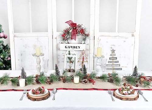 Miniatura 6 de Guirnalda de pino de Navidad de 6 pies con agujas, bayas, piñas esmeriladas, guirnalda de vegetación artificial de invierno para temporada de