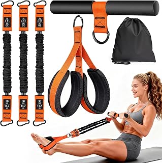 Pedal Resistance Band with Handles, 3-Tube Adjustable Exercise Band | Upgrade Multifunction Foot Pedal Resistance Bands, for Abdomen, Arm, Leg, Waist, Pilates Workout, Home Gym Fitness Equipment