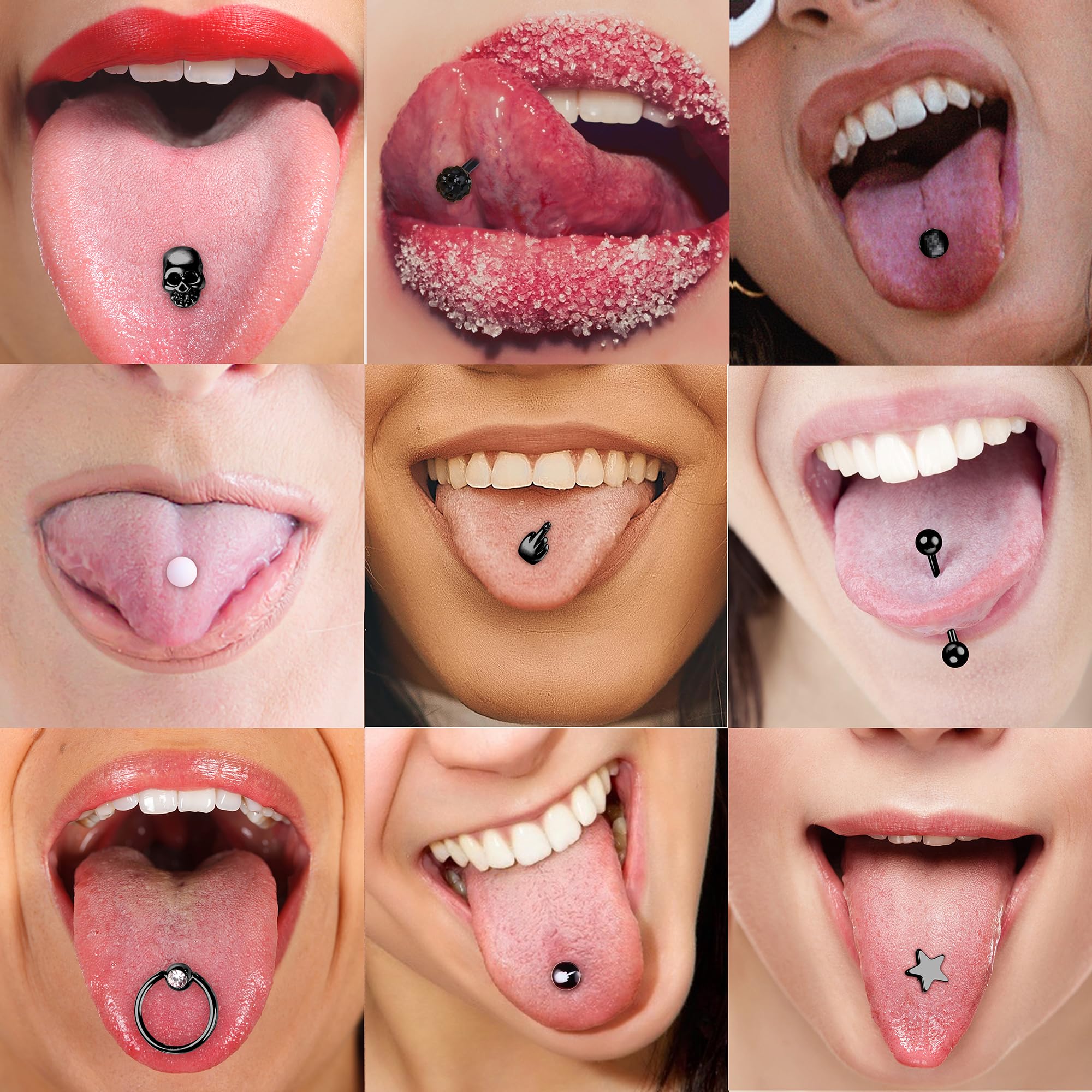JeweBella 20 Pezzi 14G Piercing Lingua per Donna Uomo Acciaio Chirurgico Piercing Capezzolo Piercing Lingua Argento/Nero Piercing Barretta Gioielli 16mm