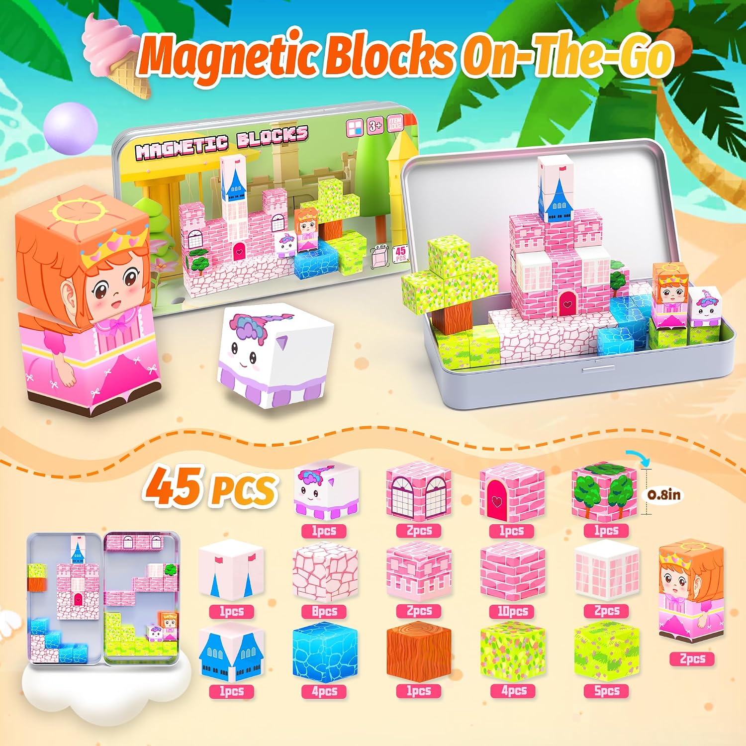 45PCS Mini Magnetic Blocks,Magnetic Blocks Travel Toys for Kids with Portable Iron Box,STEM Learning Gift Idea for Ages 3+,Toys Birthday Gifts.