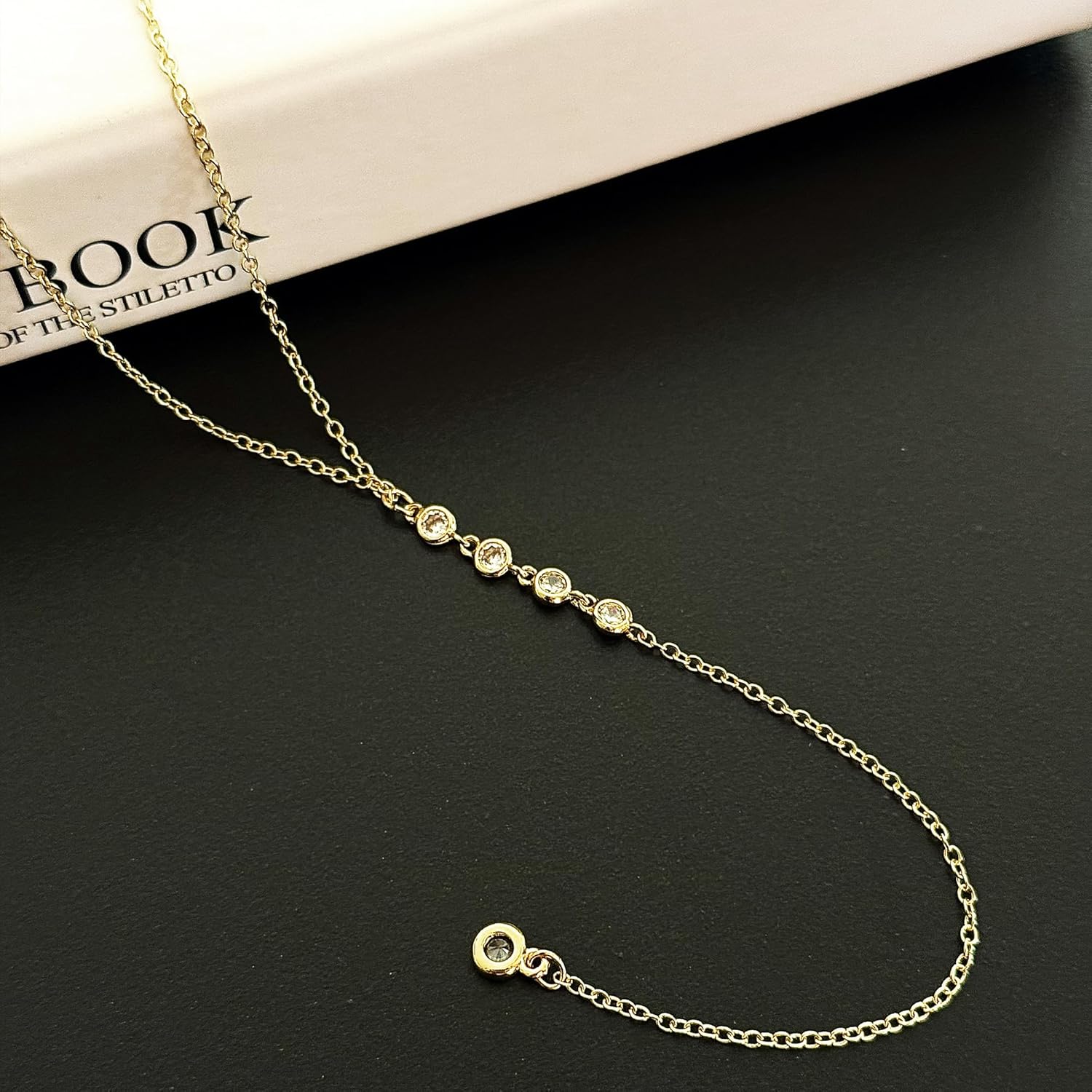 Lariat Gold Necklace for Women, Dainty Long Necklace Y-Shaped Layered Beaded Chain Drop 14k Gold Plated/Silver Necklaces Trendy CZ Diomand Simple Jewelry for Women Gift - Image 3