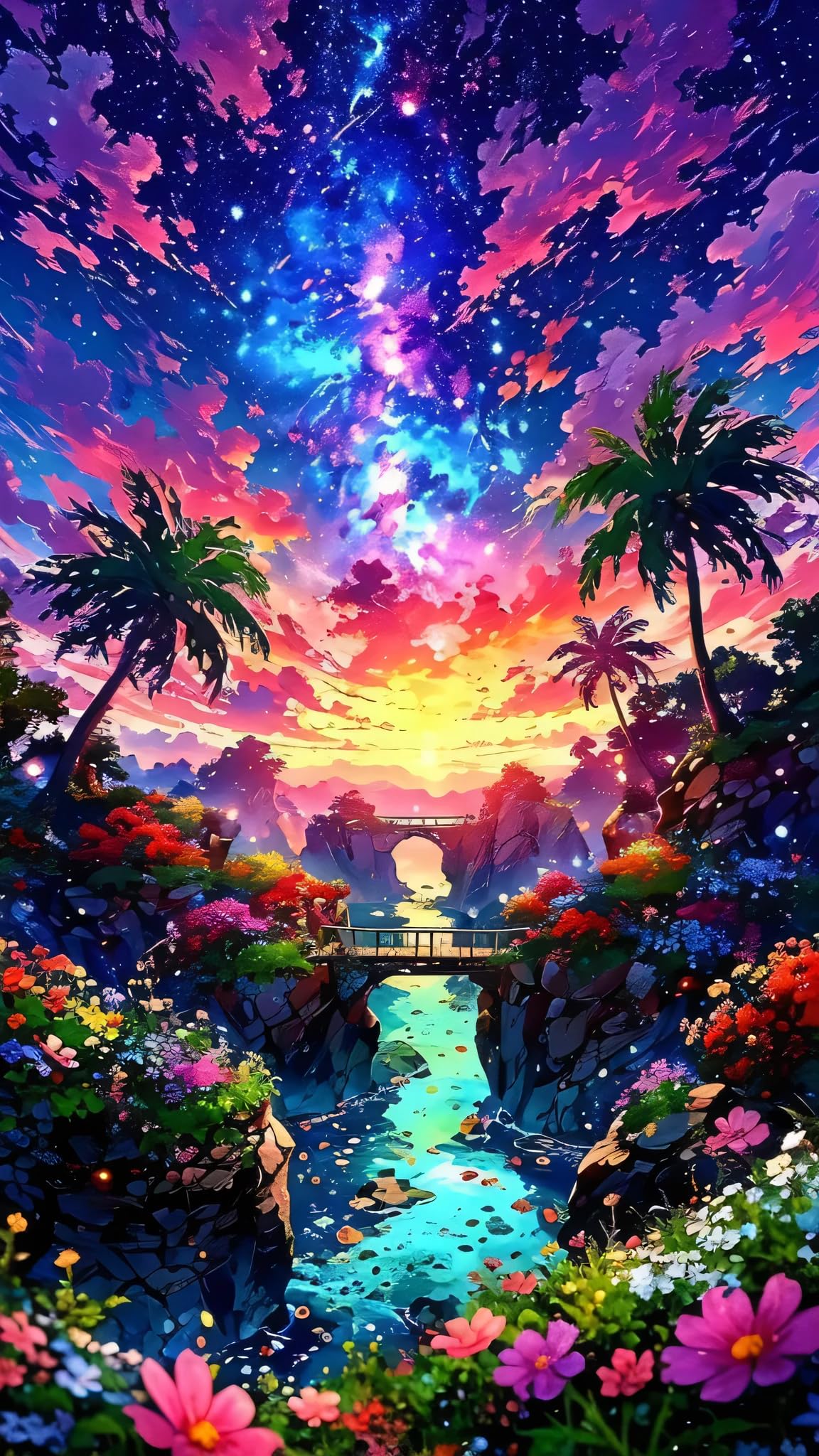 ARTGOTO Paint by Numbers for Adults, Tropical Starry Sky Landscape DIY Acrylic Painting Kit, Large 15.7x27.5inch/40x70cm Canvas, Fantasy River Garden Wall Decor, No Frame
