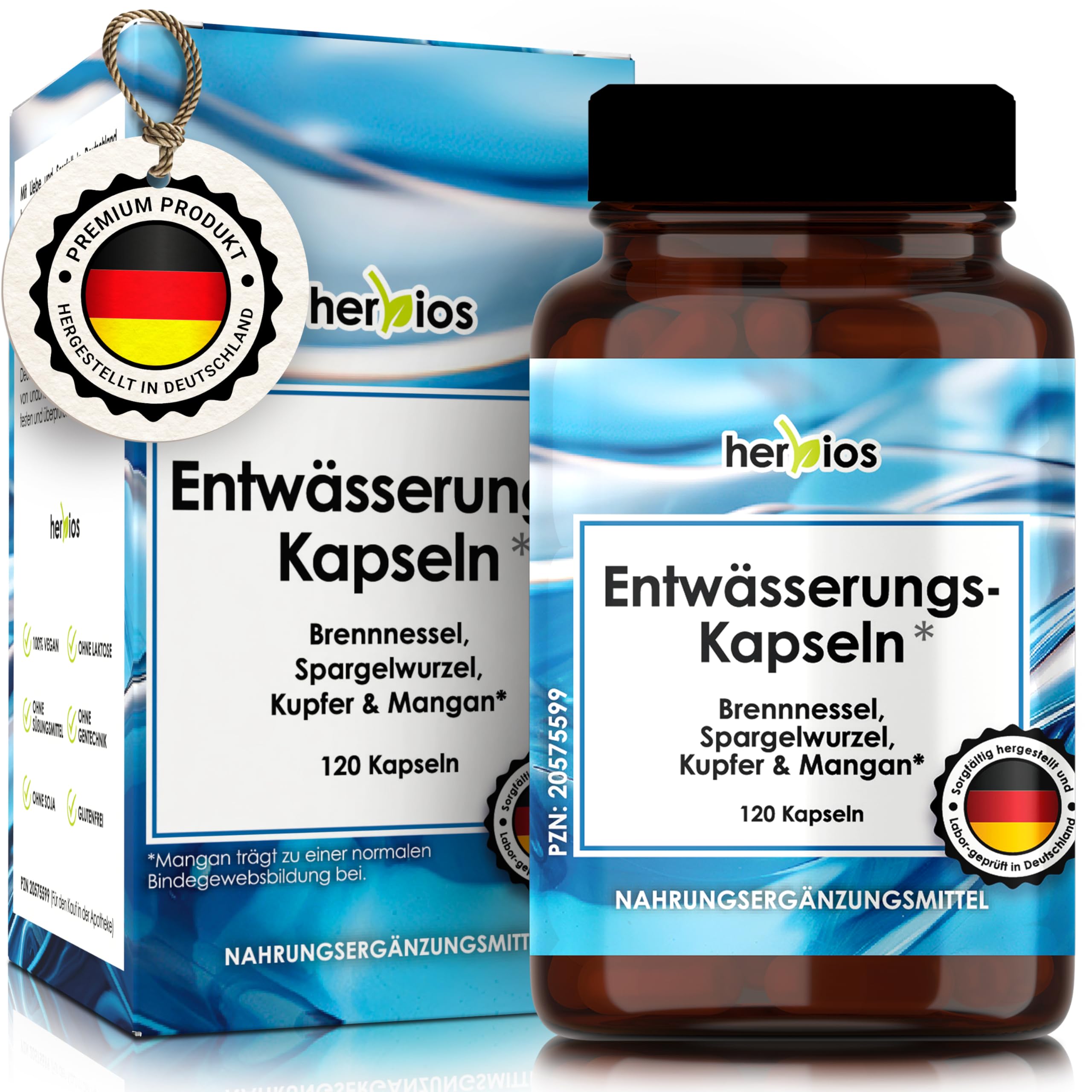 Entwässerungskapseln 120 Stück – 2 Monate Vorrat, Aqua Balance mit Brennnessel, Spargelwurzel & Birkenblättern, Magnesium & Mangan - Laborgeprüft & Vegan, Brennnesselkapseln