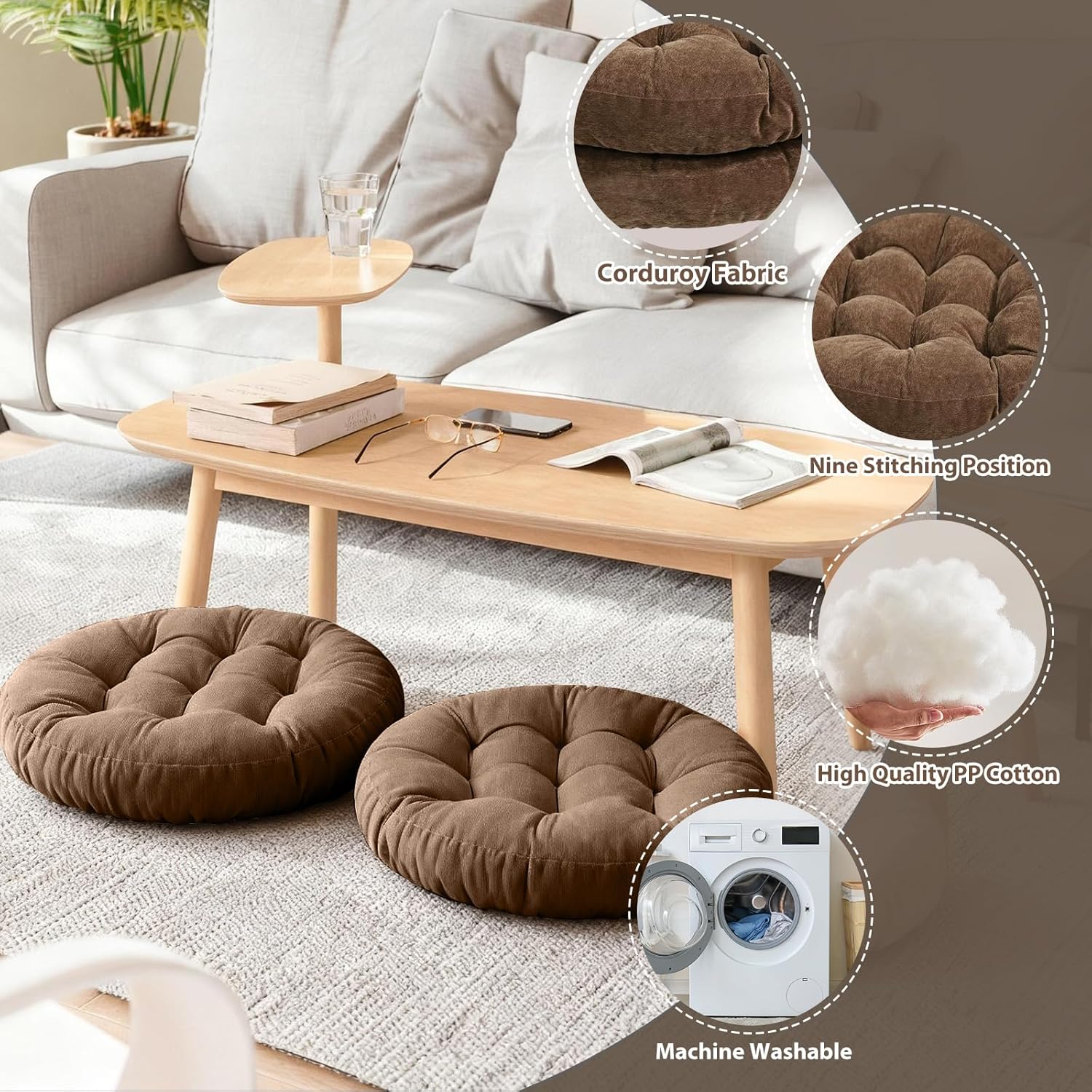 Tiita Outdoor Cushions Square Floor Pillow Thicken Tufted Seat Pad Large Floor Cushion for Yoga Meditation Living Room