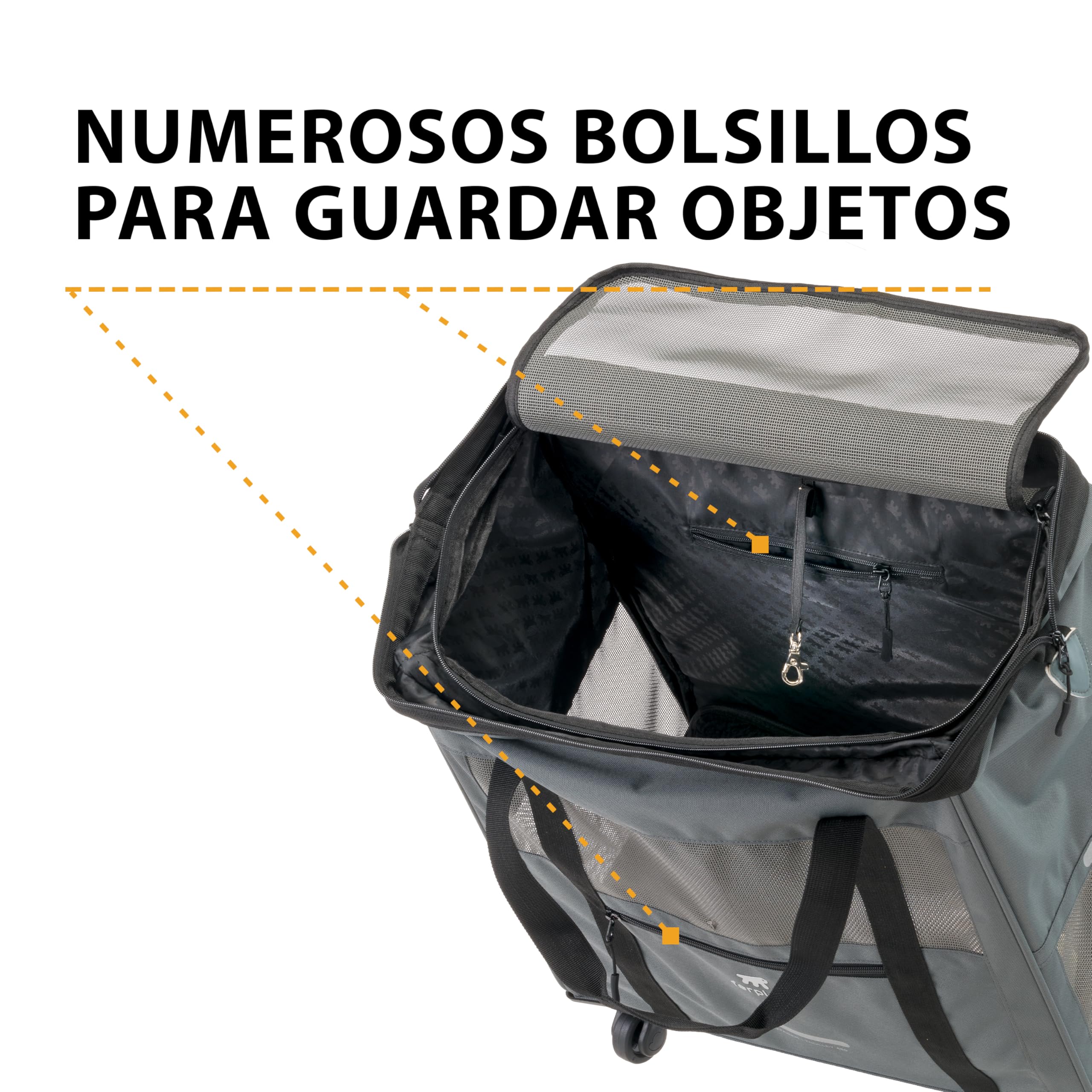 Ferplast Transportin Gato Voyager Trolley, Transportín Perro, Mochila para Gatos, Asa Extensible, Correas Ajustables, Apertura Amplia, Ruedas Desmontables, Máx. 15 kg, 46 x 26 x 48H cm, Gris