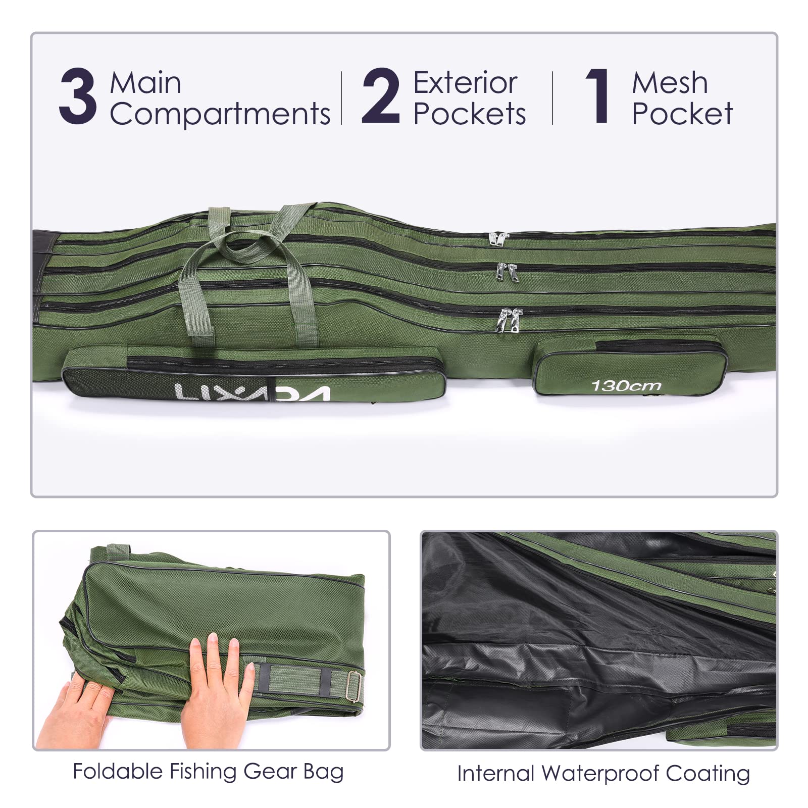 Lixada Angelrutentaschen, tragbar, Trolley, DREI Schichten, faltbar, Angelrute, Tasche, Spule, Tackle, Werkzeug, Carry Case Carrier Travel Bag