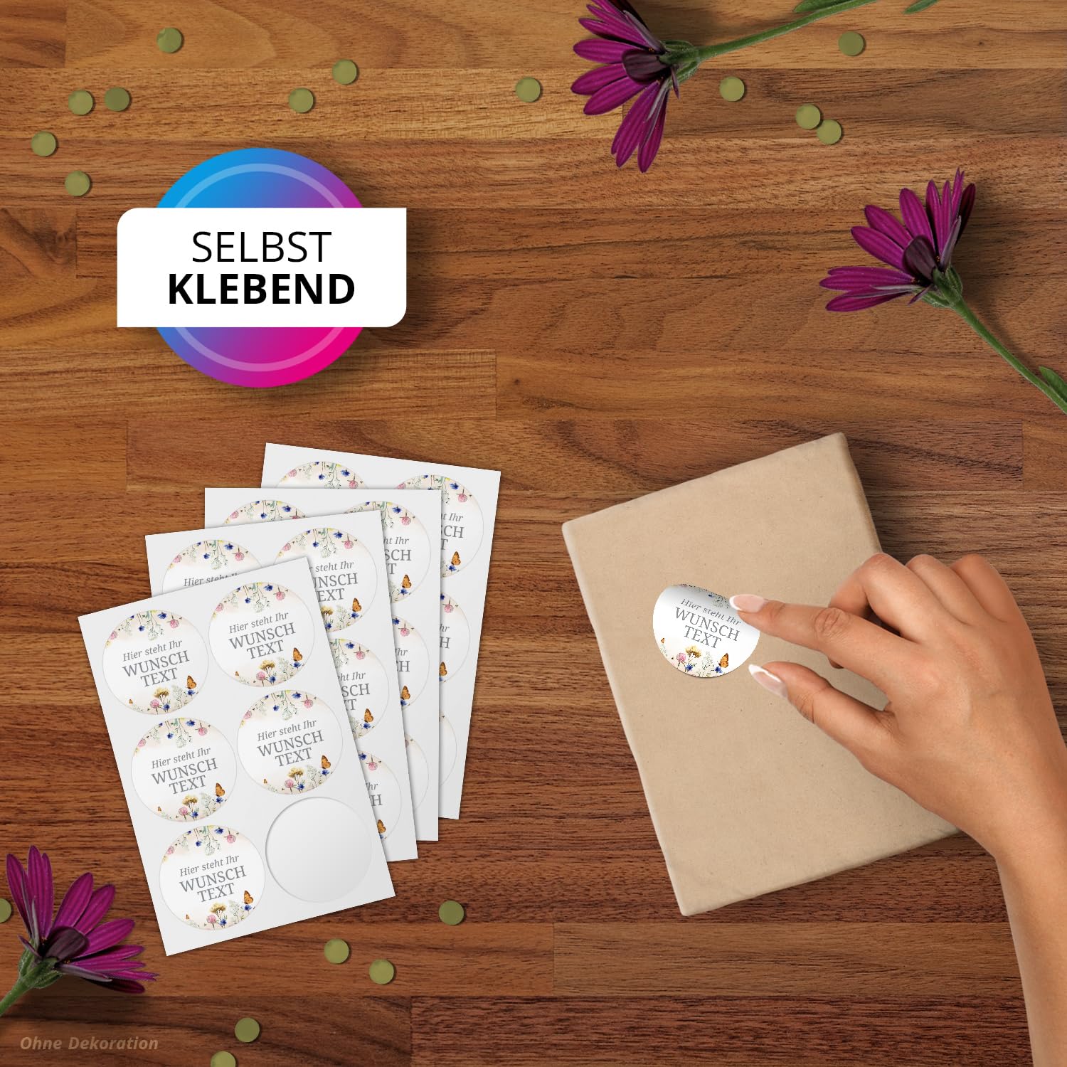 Personalisiertes Aufkleber-Set – 24 Runde Etiketten Mit Wunschtext, 4 Cm, Blau Hortensie Design
