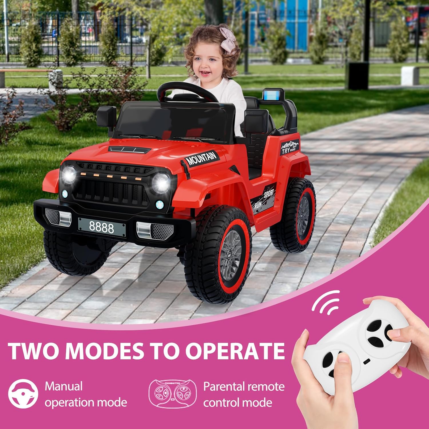Kids Ride On Truck Car, 12V Battery Powered Electric Vehicle w/Remote Control, Led Lights, Wireless, 3 Speeds, Music & Horn, Ride on Toys for Toddlers Kids Boys Girls, Red