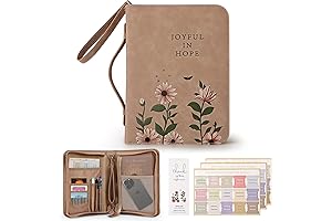 Premium Leather Bible Cover Case with Pockets for Women, Men, Lady and Girls