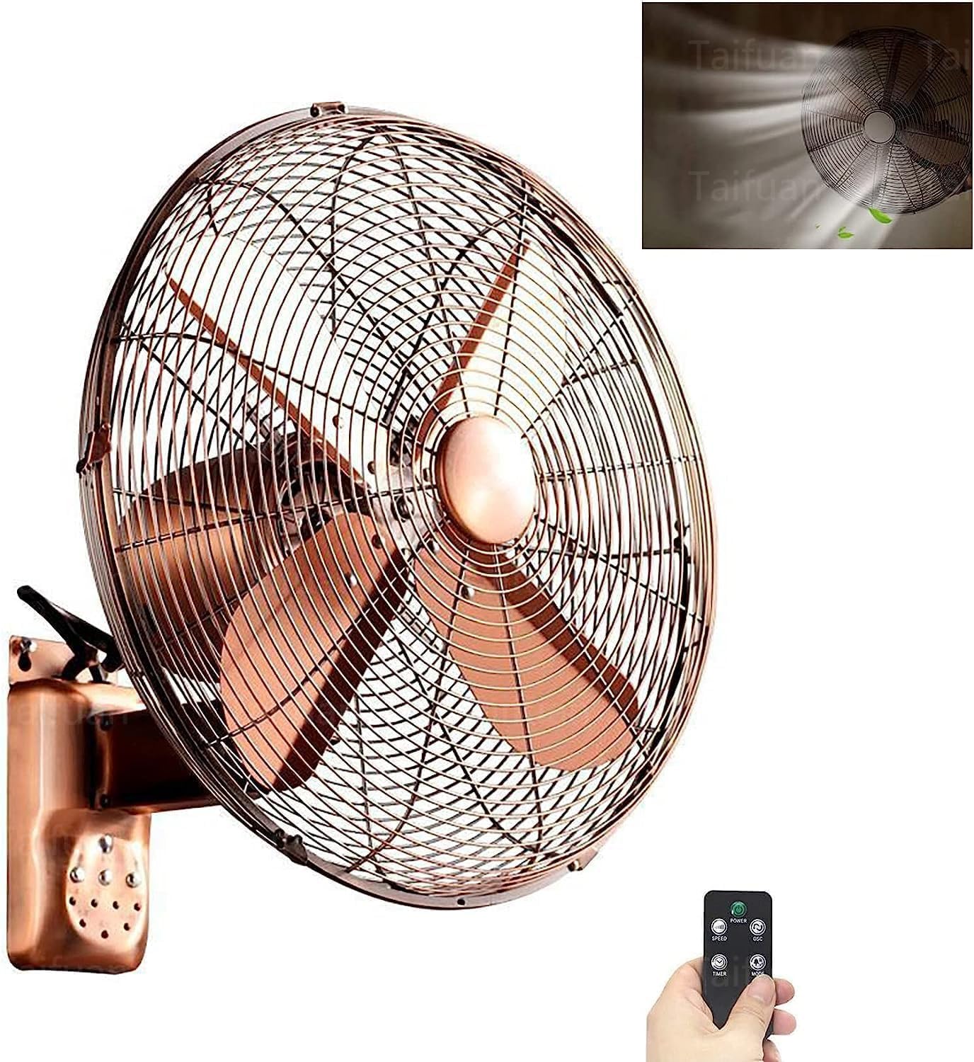 Pared del ventilador, un ventilador de metal retro para la industria nacional con mando a distancia,Ventilador industrial de 3 velocidades,potente enfriamiento,par(Size:45cm/18inch,Color:Bronce rojo)