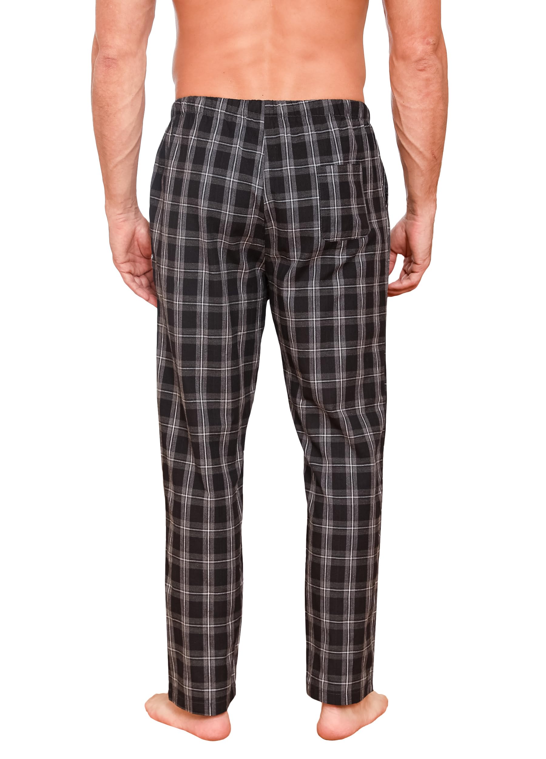 Herren Schlafanzughose Lang Baumwolle Karierte Pyjamahose Lounge Hose Pyjamaunterteil Freizeithose mit Seitentaschen für Männer, Gerade Geschnitten