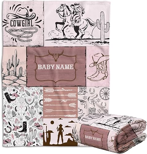 Miniatura 16 de Manta de bebé occidental, mantas de bebé personalizadas para niños, manta de vaquero para niños y niñas, manta de felpa personalizada con nombre