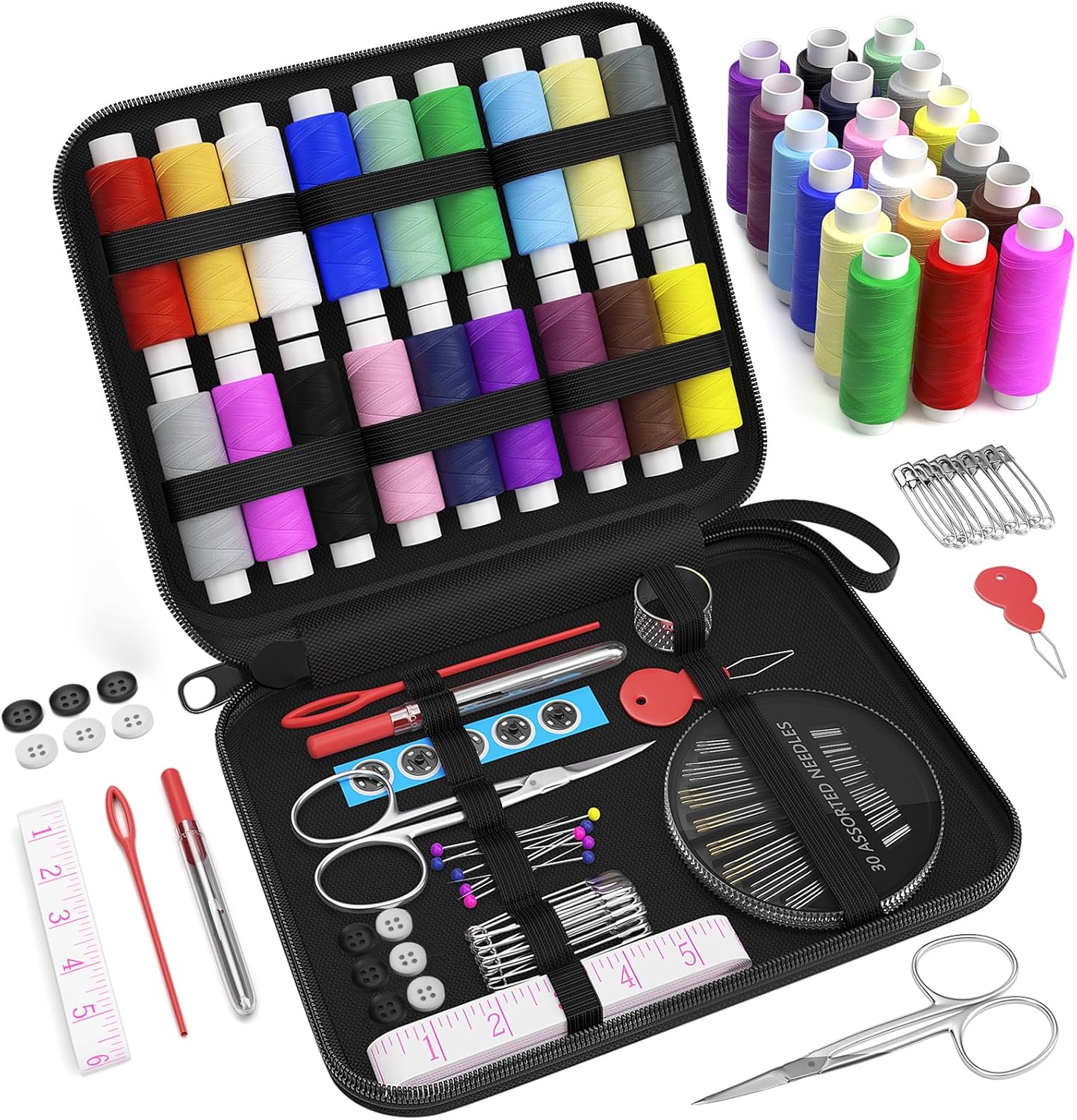 Coquimbo Sewing Kit Gifts for Grandma, Mom, Friend, Adults Beginner Kids Traveler, Portable Sewing Supplies Accessories with Case Contains Thread, Needle, Scissors, Measure Tape, Thimble etc(Black, M)