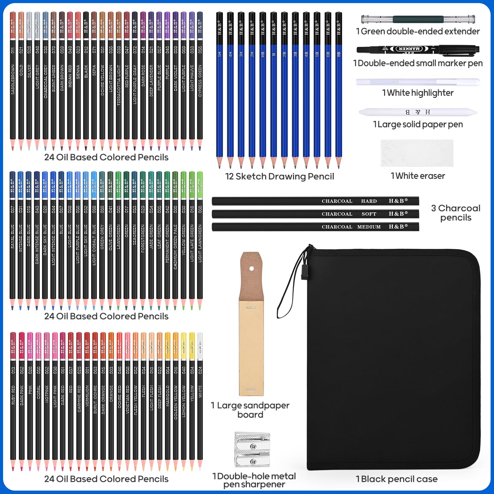 Coolzon Crayons de Dessin, 95 pcs Artiste Set Malette Dessin avec Crayons à Croquis/Fusain/Graphite, Gomme Couteau Extenseur dans un étui