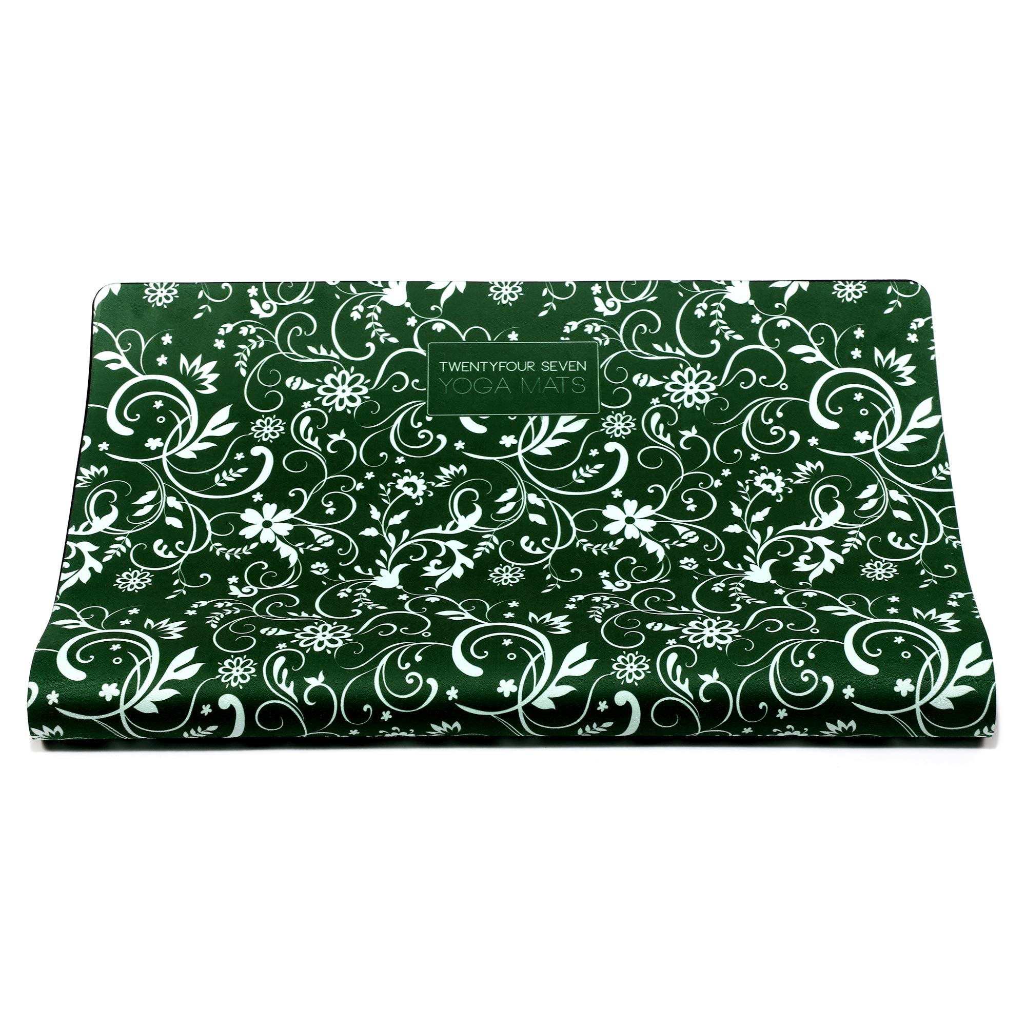 247YOGAMATS Esterilla de Yoga caucho y microfibra OLIVE FLORAL / 183 x 68 cm, 4 mm/Antideslizante/Apta lavadora/Yoga principiantes y avanzado/Cinta de transporte incluida