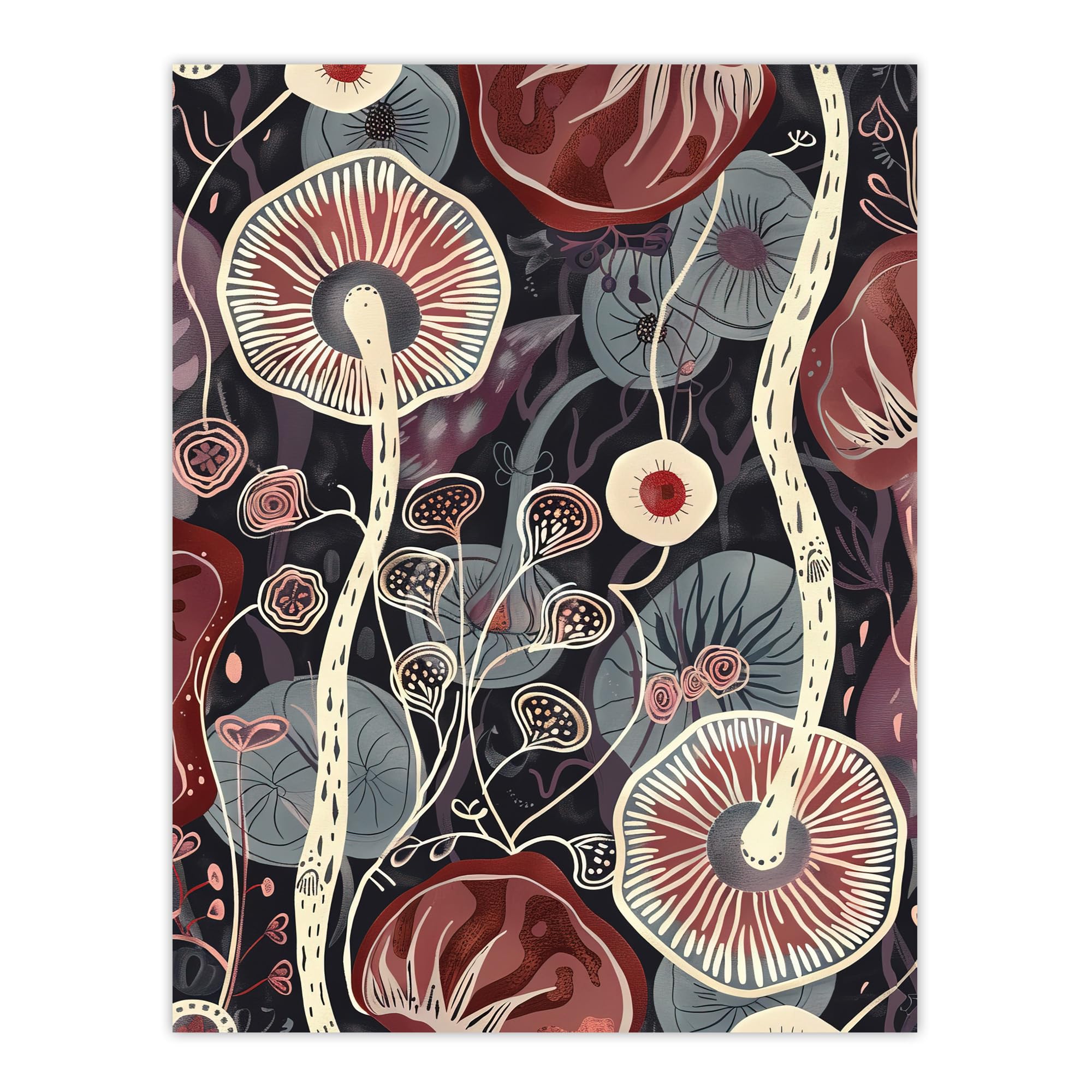 Artery8 Psychedelic Mushroom Pattern Fungi Folk Art Living Room Large Wall Art Poster Print Thick Paper 18X24 Inch
