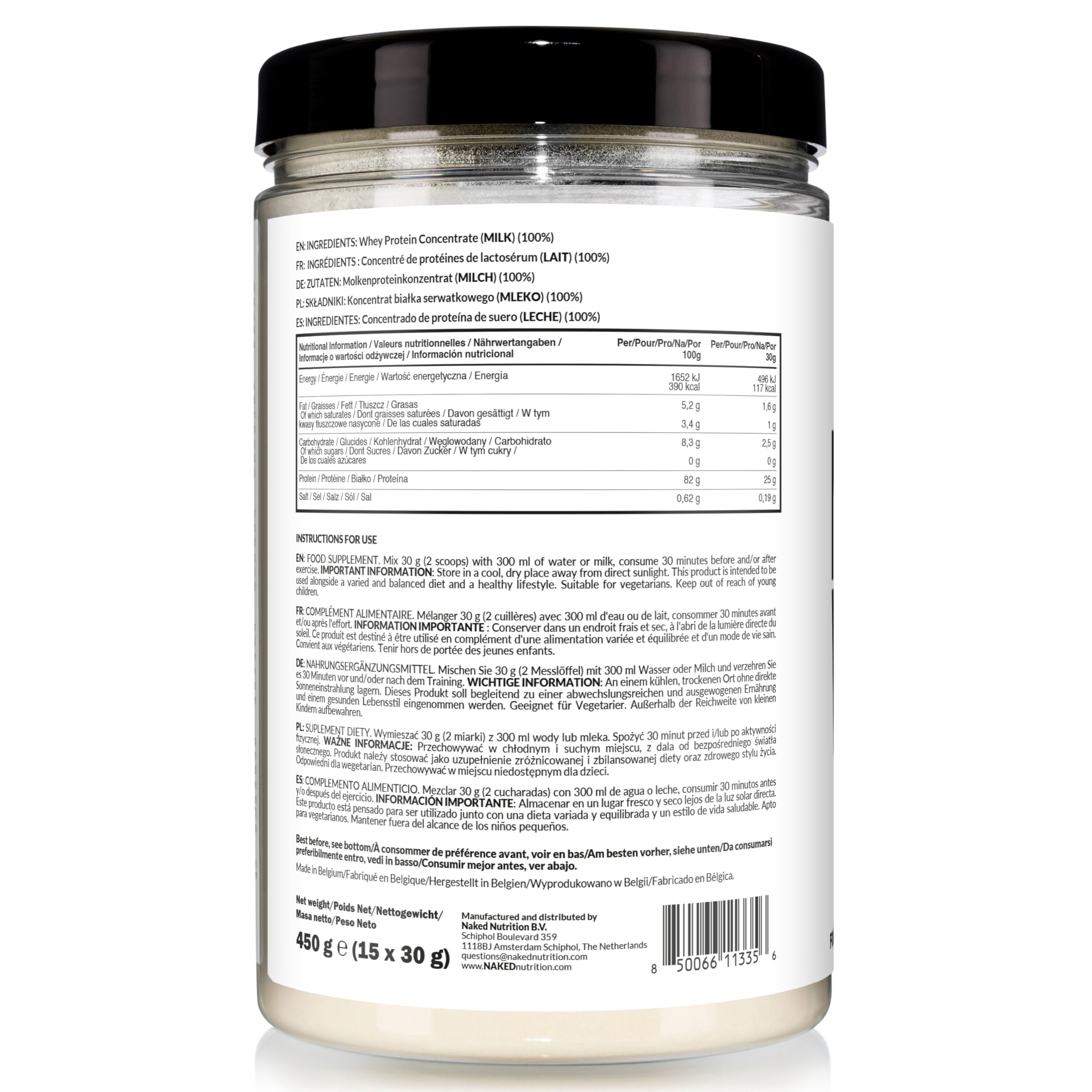 Naked Whey – białko serwatkowe w proszku, bez smaku, bez GMO, bez soi, bez glutenu, wspomaga wzrost i regenerację mięśni, 450 g