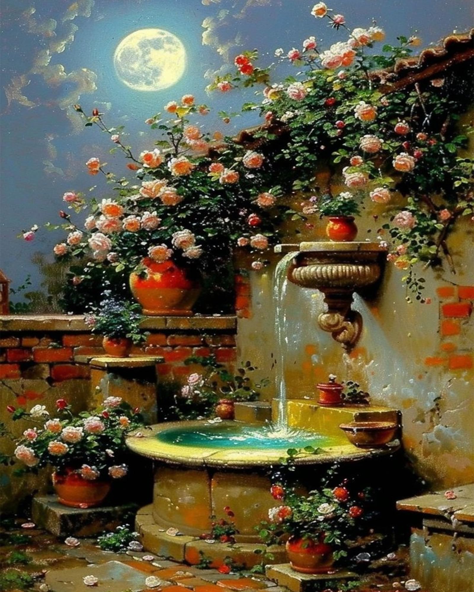 Paint by Numbers Kit for Adults Landscape Adult Paint by Number Kits on Canvas for Beginners, Courtyard DIY Acrylic Oil Number Painting Kits for Home Wall Decor Gift 16 × 20 Inch (without Frame)