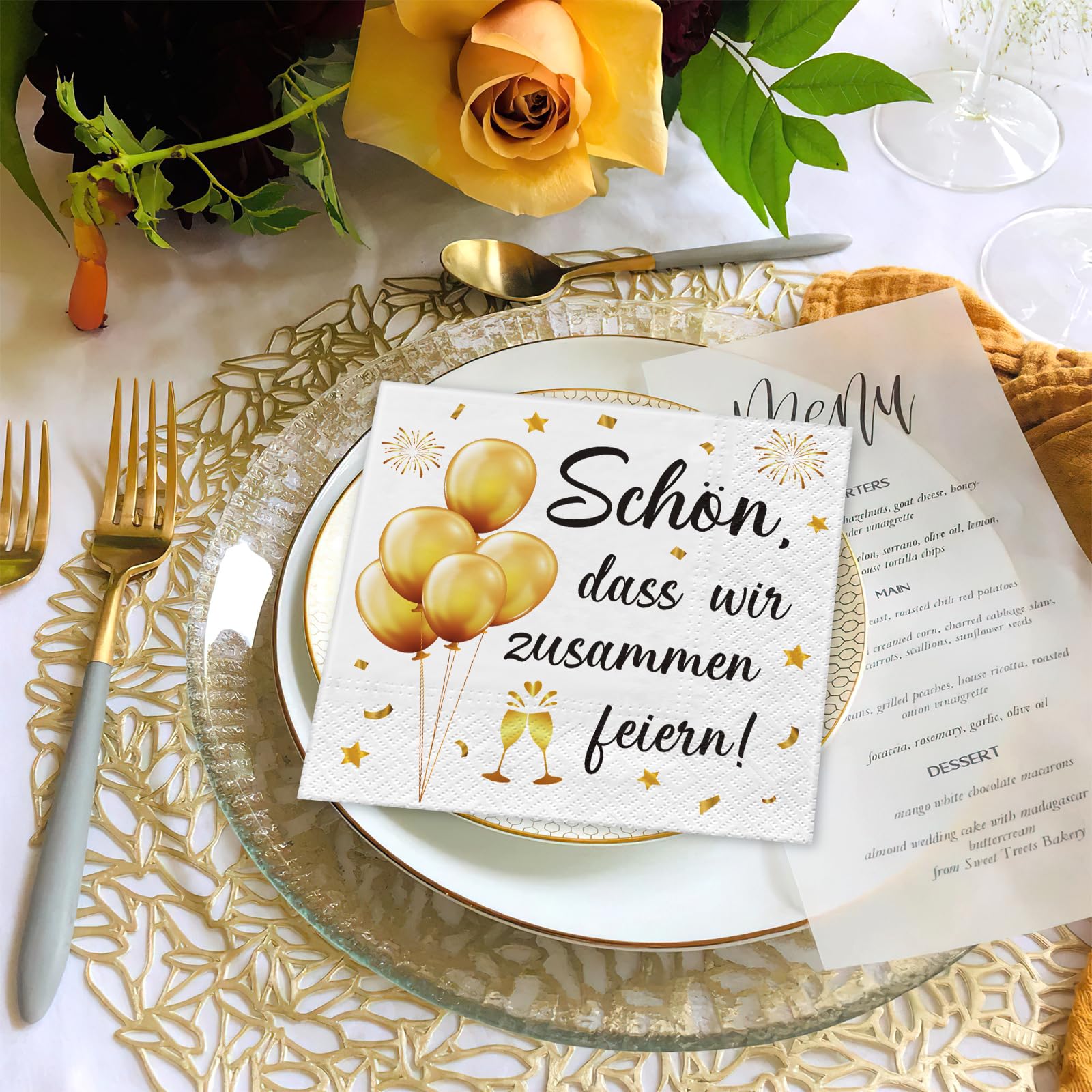 Servietten 120 Stück, 33x33 Cm, 3-lagig - Motiv 'Essen Gut, Alles Gut' Für Party & Feier