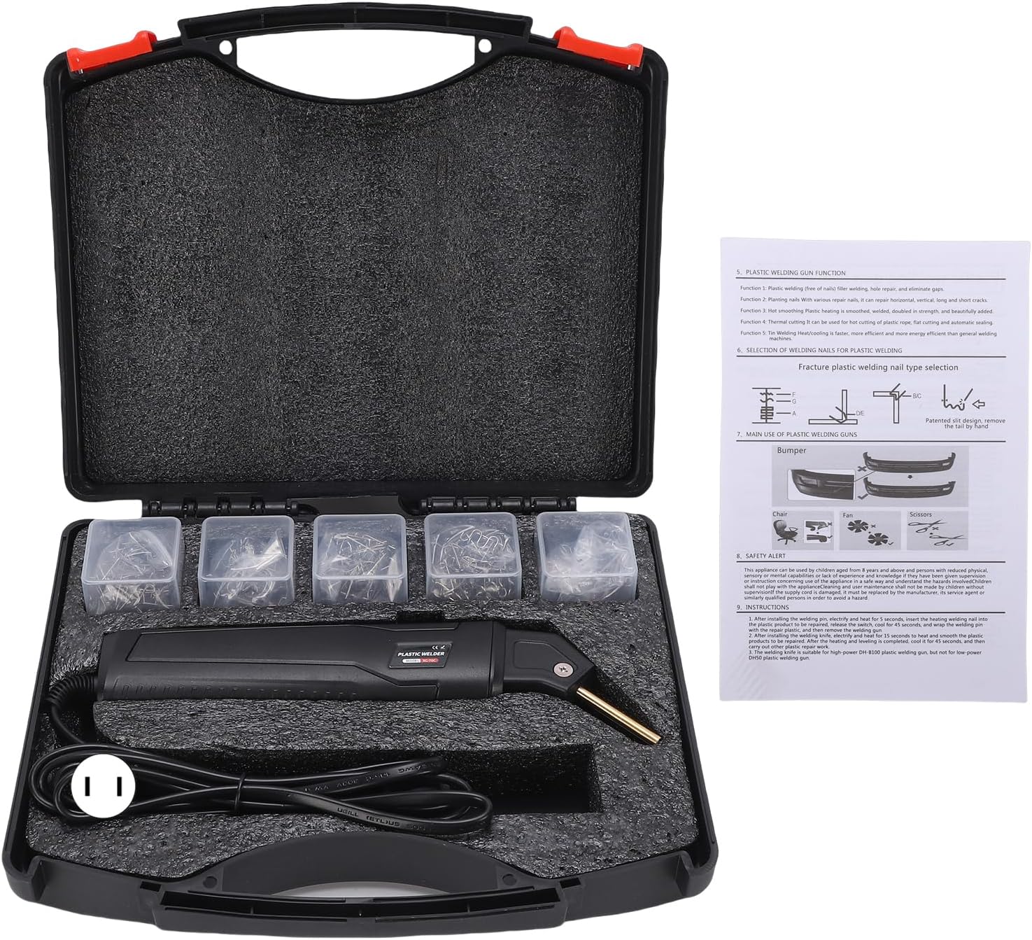 Akozon Plastic Welding Kit 5-In-1 Welder with Heat Cutting Shaping Tools for Home Automotive Bumper Repairing (US Plug 110V)