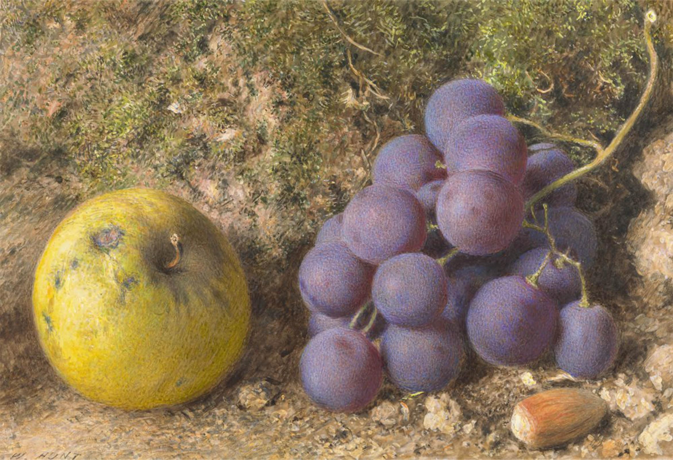 Posteriik No Frame Famous Modern Artwork Art Mural Grapes And A Cob-Nut By William Henry Hunt Oil Paintings Pictures For Home Decor 60X90cm