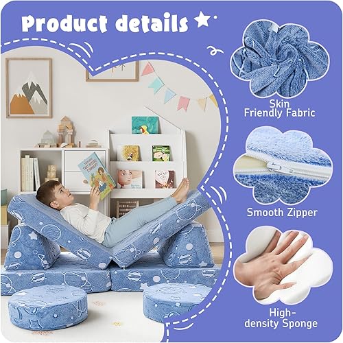 Miniatura 70 de MeMoreCool Sofá modular para niños de 1 a 3 años, 8 piezas de dinosaurio que brilla en la oscuridad, sofá de espuma para niños, juego convertible