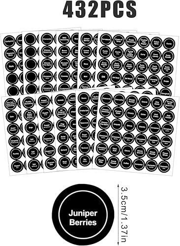 Miniatura 2 de Savita Paquete de 432 etiquetas redondas preimpresas para tarros de especias de 1.4 pulgadas para condimentos para estante de especias (negro)