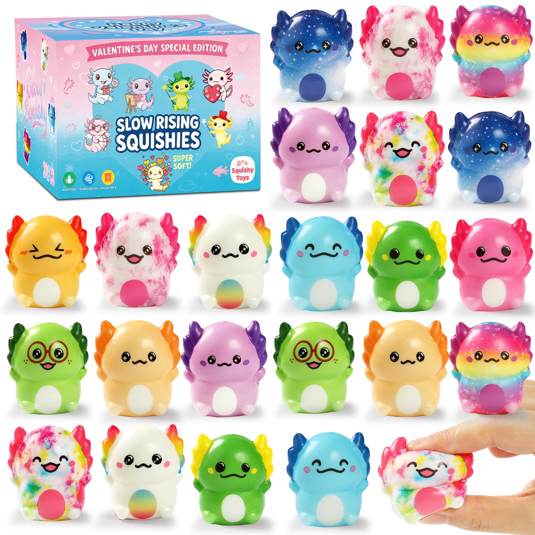 24pcs Axolotl Slow Squishy Toy,Axolotl Stress Relief Fidget Toy,Slow Rising Squishy Stress Fidget Toys,Axolotl Squishies Party Favors for Kids