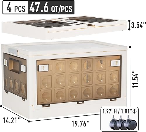Miniatura 6 de Citylife 47.6 cuartos de galón, 4 paquetes de contenedores de almacenamiento de plástico con tapas, organizador plegable plegable para armario,