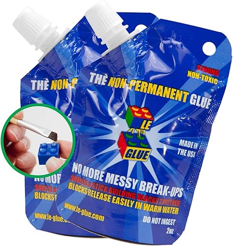 Vista 2 de Cola adhesiva temporal para LEGO, Mega Blocks, Nano Blocks, y más. ¡Ideal para niños! No tóxico! Fabricada en EE. UU.