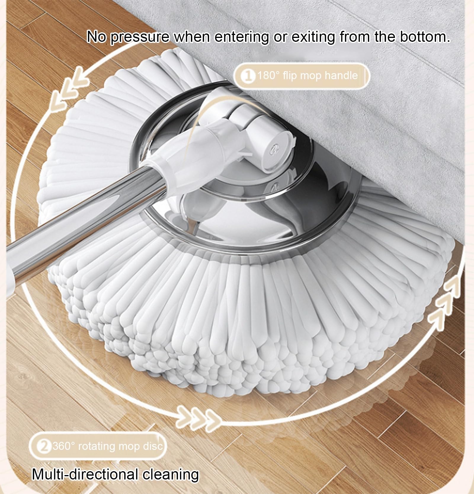 Ensemble de vadrouille et de Seau – Système de vadrouille à essorage Automatique Mains Libres avec tête de vadrouille en Microfibre Extra Large et épaisse,