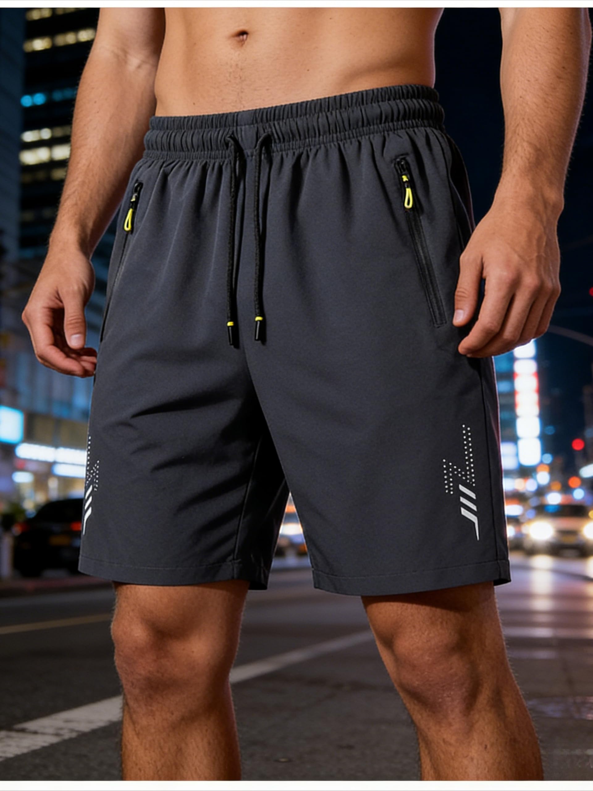 Pantalones cortos deportivos casuales para hombre, ligeros y de secado rápido con bolsillos con cremallera, adecuados para correr y hacer ejercicio.