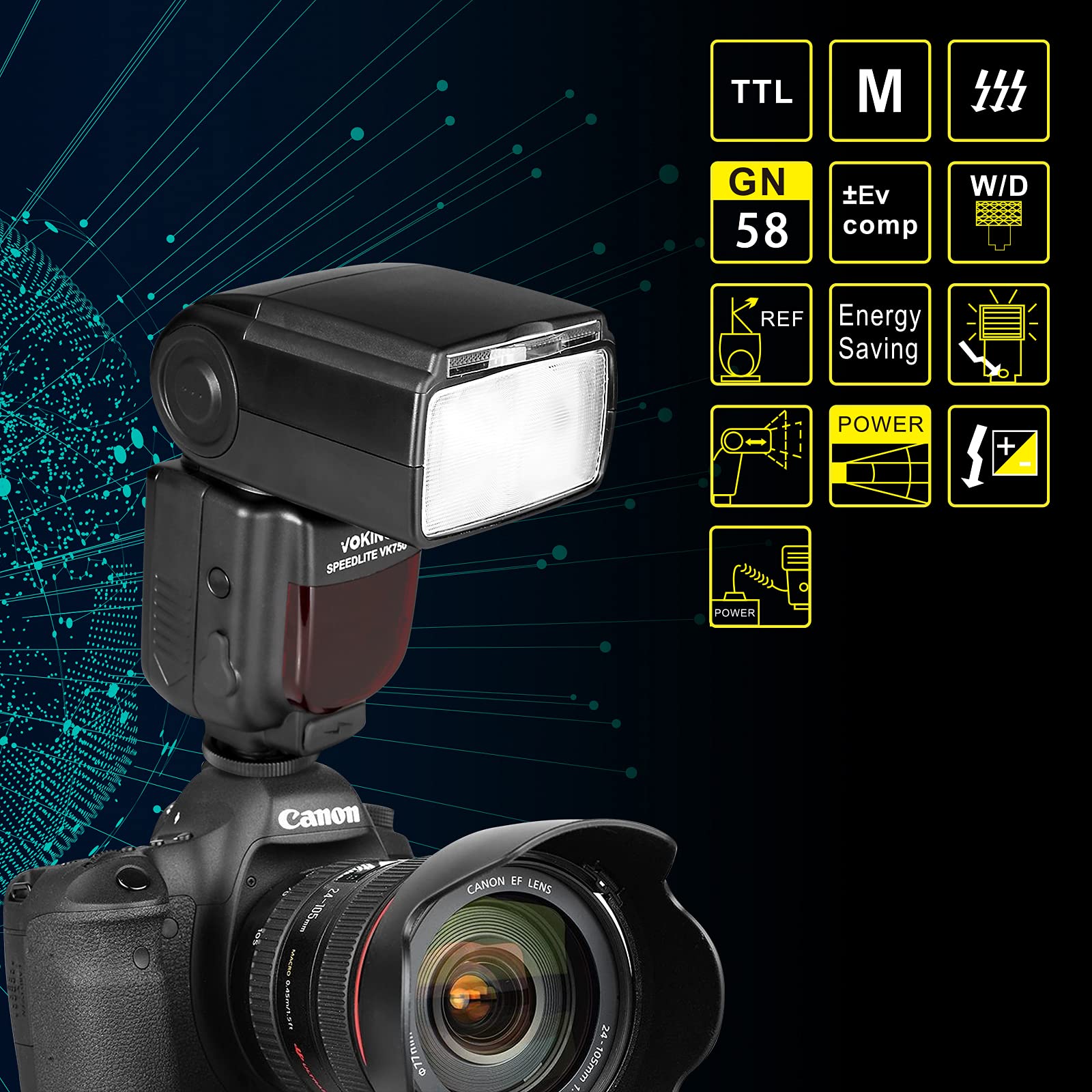 VK750II TTL Flash per Canon EOS 60D 70D 80D 6D 7D