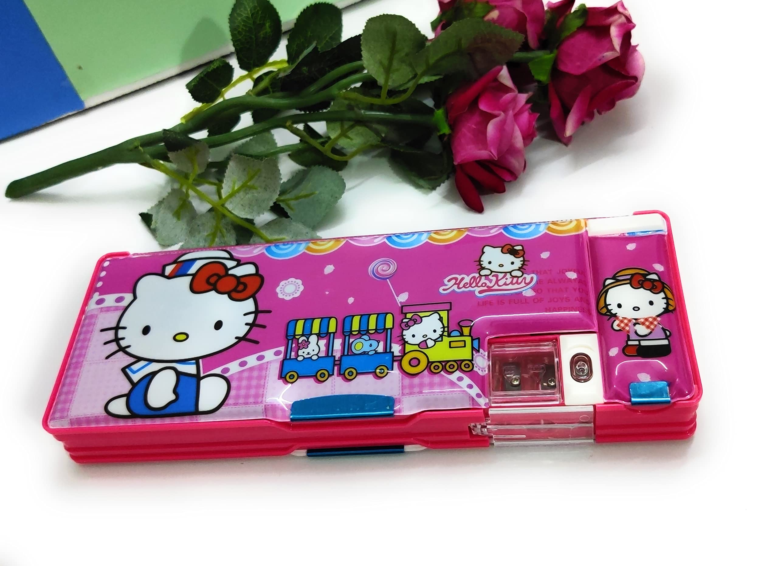 KIDOS JOY™ Cute Big Double Sided Magnetic Stationery Case Box for Girls & Boys/ School Party Birthday Supply/Double Sharpener Essential Case/Fancy Accessories( Kitty)