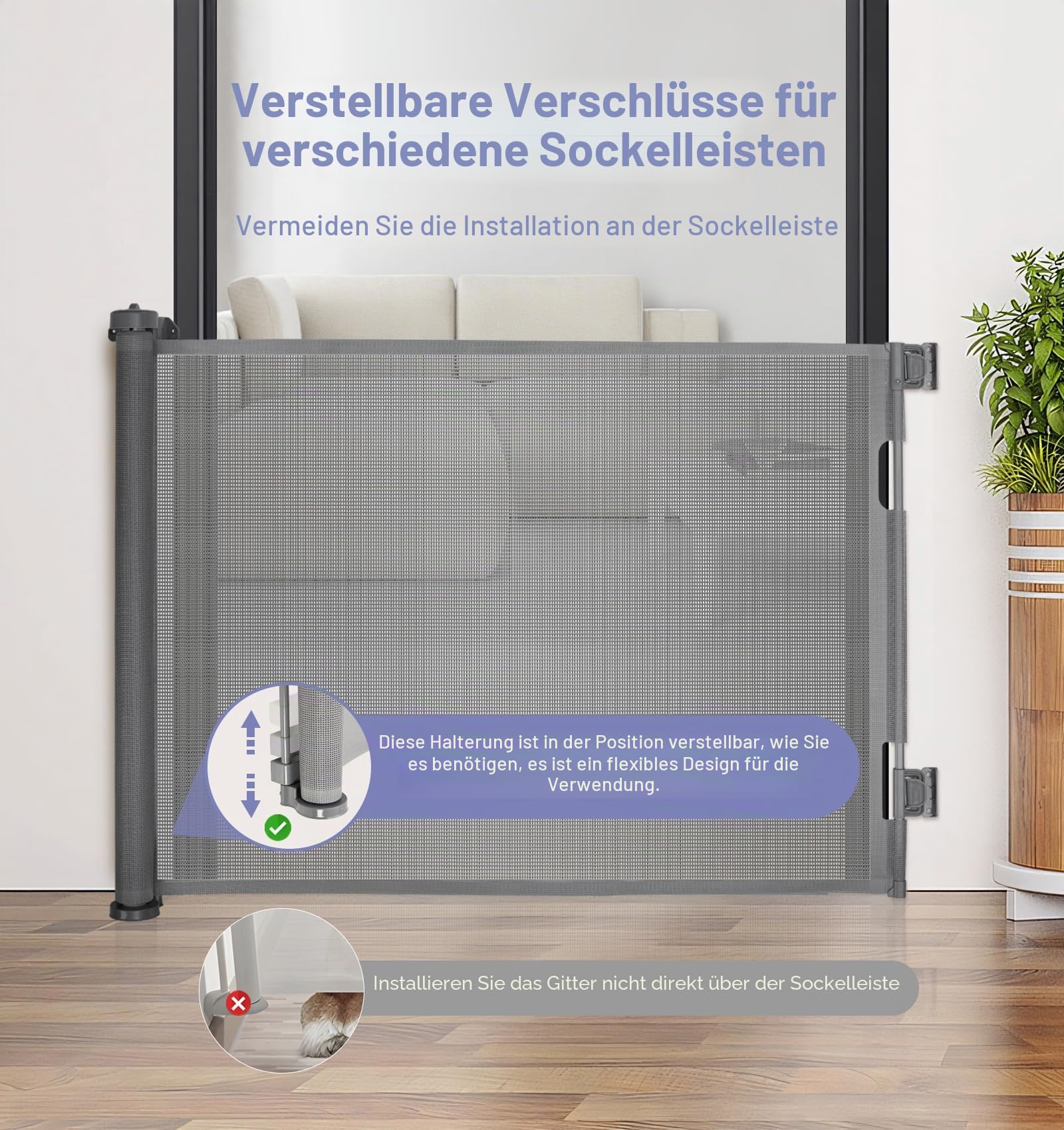 The Fellie Türschutzgitter Ausziehbar Extra Breit 0-300cm Treppenschutzgitter ohne Bohren 86 cm Höhe
