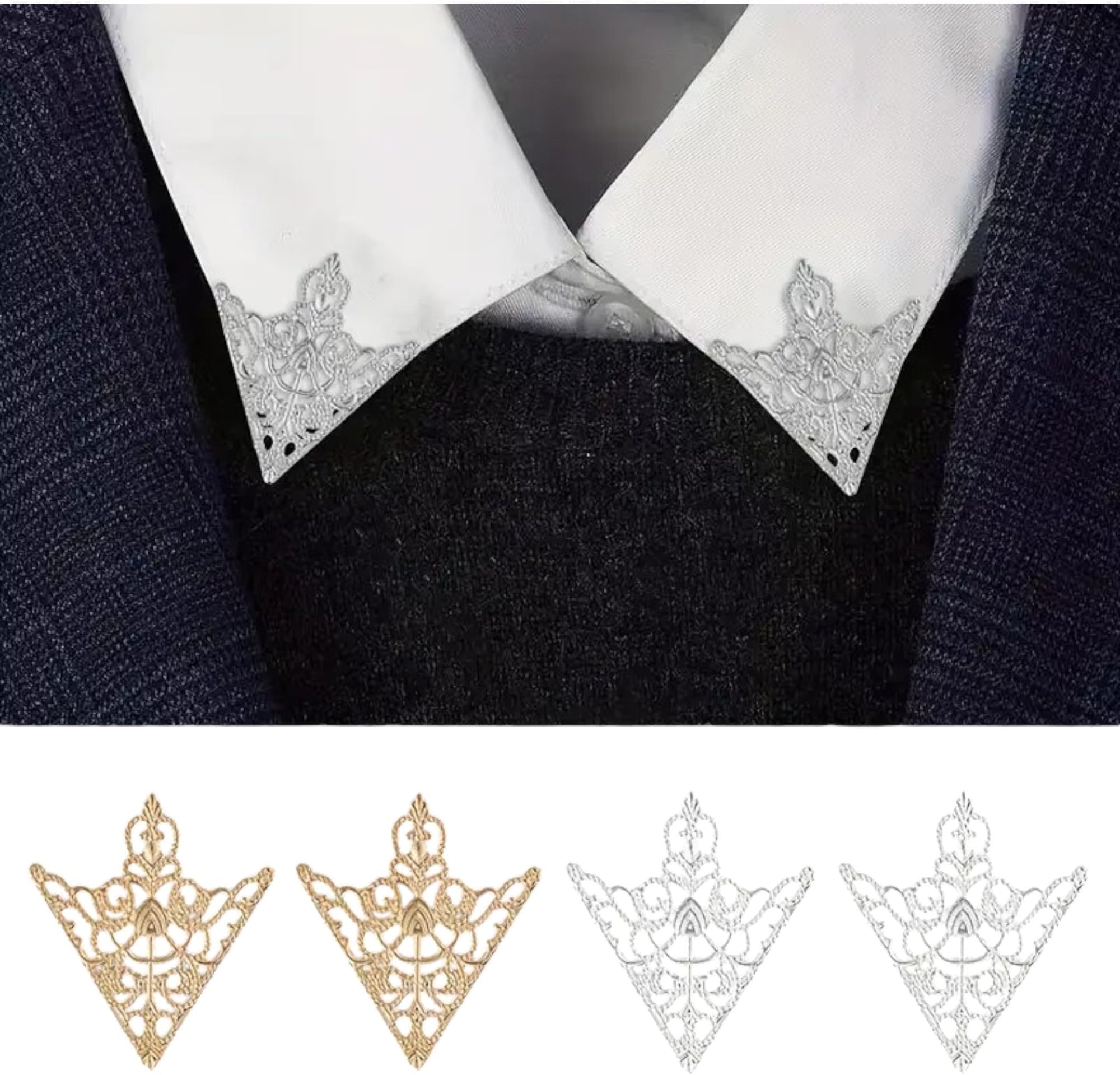 keywins 1pair Vintage Court Collar Buckle Collar Pin Men's Suit Shirt Accessories Ancient Copper Hollow Pattern Triangle Clothes Collar Corner Buckle 3.99cm*3.0cm, Ideal Choice For Gifts