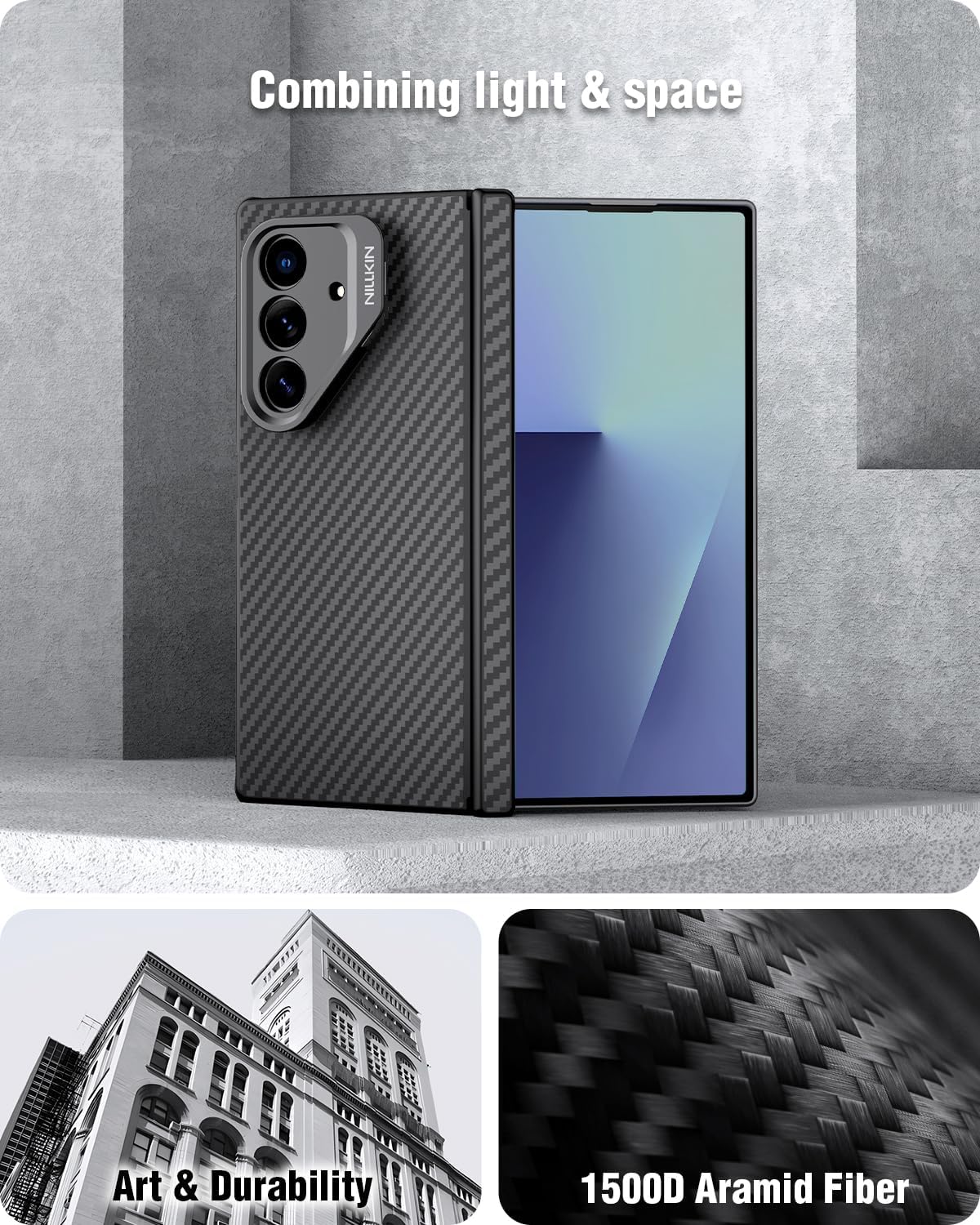 Nillkin Slim Aramid Fiber Case for Samsung Galaxy Z Fold 7, [Compatible with MagSafe] [Hinge Protection] [Adjustable Stand] [Lens Protection], Protective Magnetic Phone Cover for Z Fold 7, Black