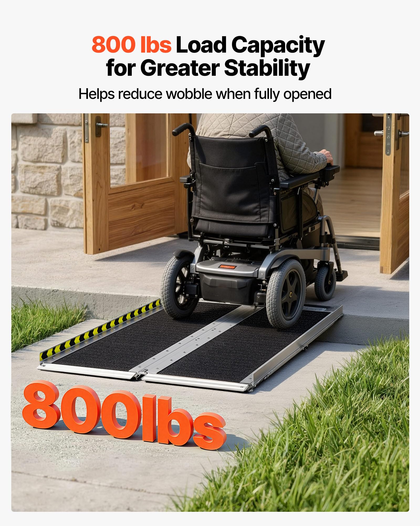 VEVOR Rampa para Silla de Ruedas Plegable Aluminio 1219,2 x 736,6 x 50,8 mm, Rampa de Umbral Antideslizante con Capacidad de 362,9 kg para Puertas, Andadores, Escaleras, Scooters, Entradas, Uso Diario