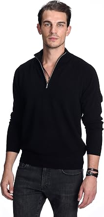 State Cashmere Mens Half Zip Mock Neck Sweater 100% Pure Cashmere Polo Neck Pullover
