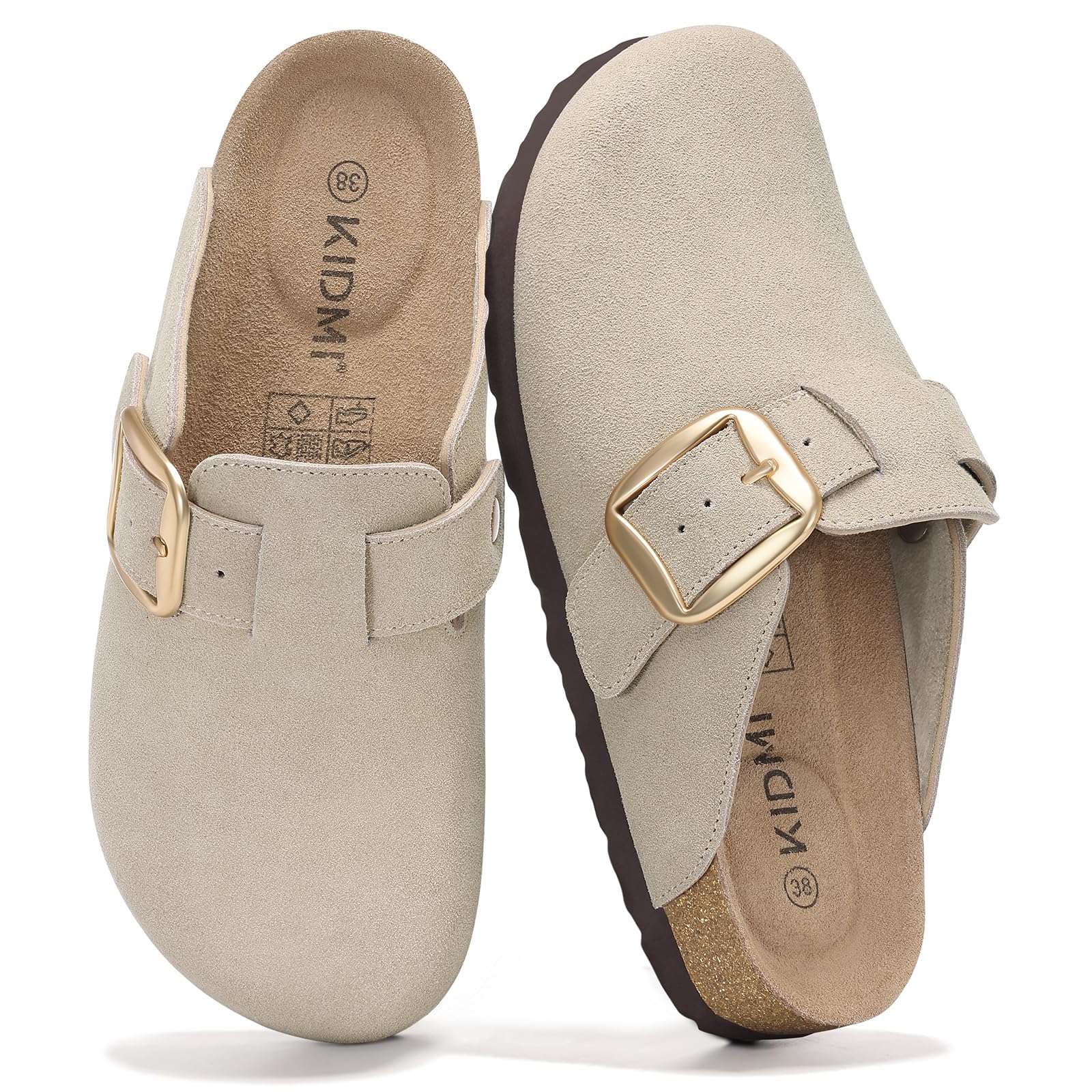 KIDMI Genuine Suede Clogs for Women Men Big Buckle Memory Foam Potato Shoes