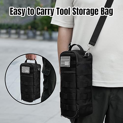 Miniatura 6 de Bolsa de herramientas pequeña portátil, bolsa de herramientas resistente con correa para el hombro y clip de anillo en D, bolsa de mano duradera e