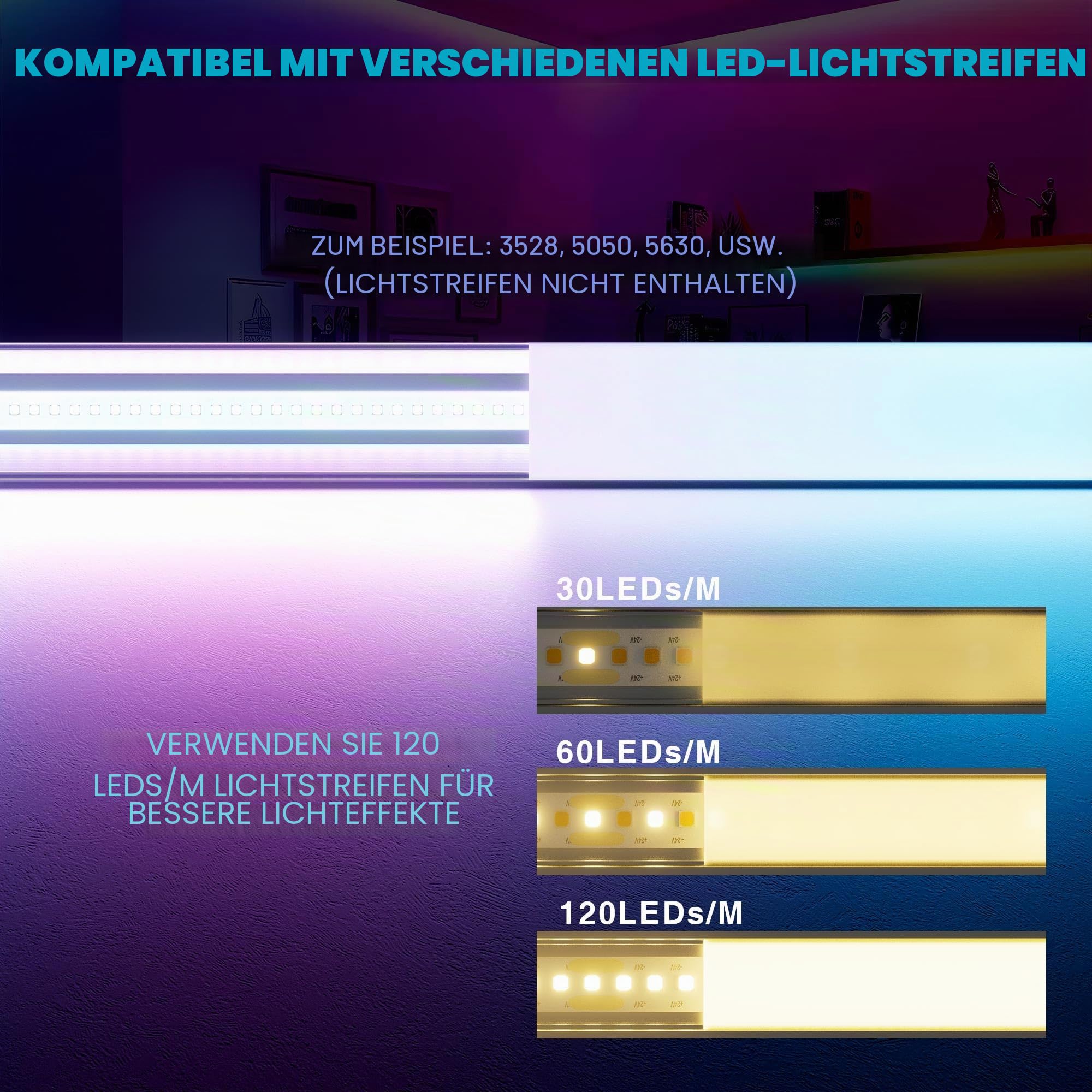 LED Eckprofil 1m x 10 – V-Form Aluprofil Profile 45 Grad mit Diffusor, Endkappen und Clips – LED Kanäle Leiste Diffusor Schiene für Streifen mit maximal 10 mm Breite