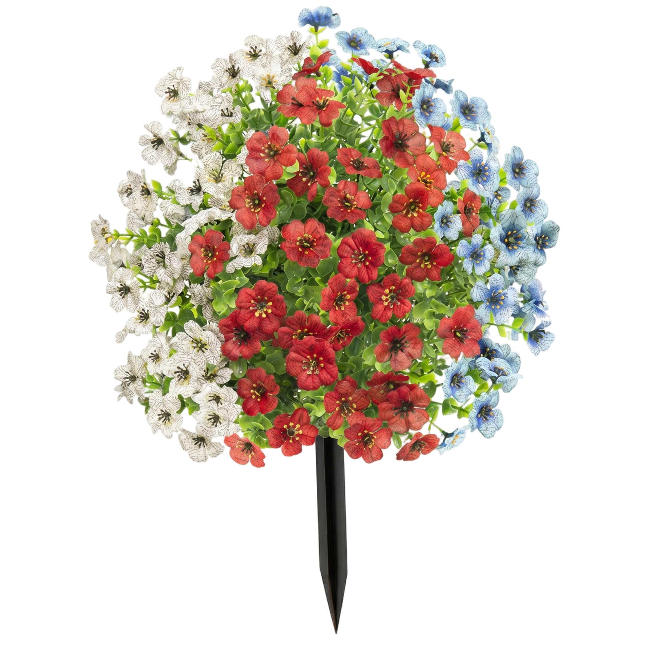 Gemuseeee Red White Blue Artificial Flowers, 22in Artificial Star Topiary Tree with Ground Stake & Wreath for Independence Day Decor, Indoor & Outdoor