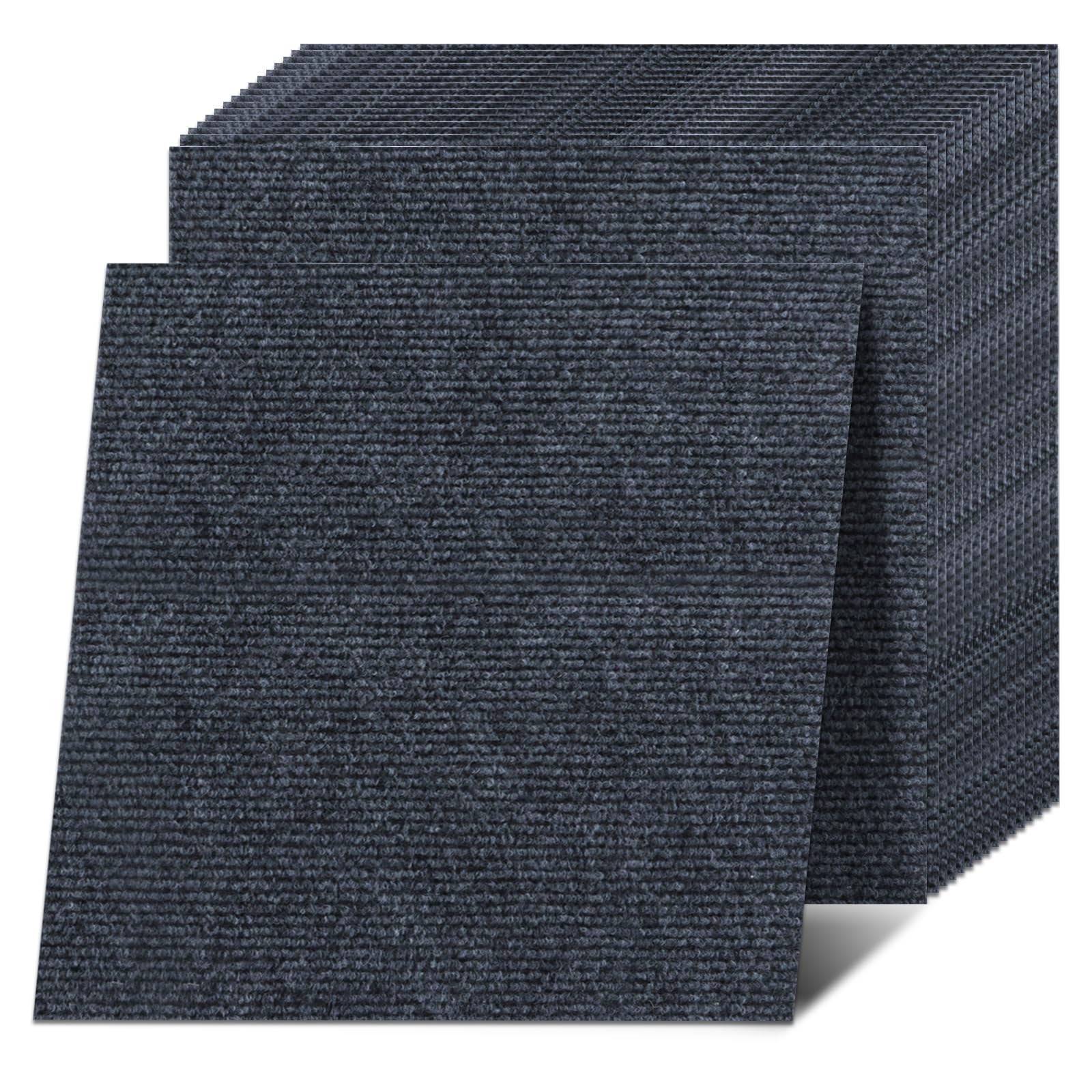 WOPPLXY 50 PCS Self Adhesive Carpet Tiles - 30CM x 30CM Easy to Peel and Stick Floor Tiles Dark Grey - Hardwearing Grey Carpet Tiles Floor Covering Non-Slip for Office, Living Room, Bedroom
