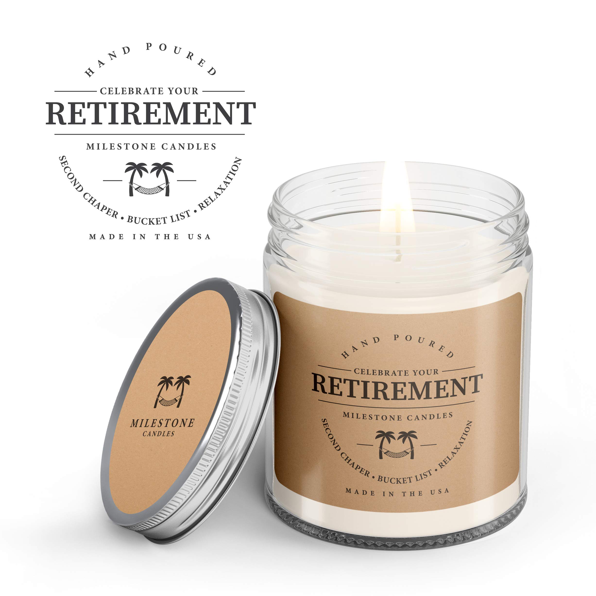 Retirement Mason Jar Candle 7.5 oz Glass, Made in The USA, Soy Blend, 100% Cotton Wick, Reusable Keepsake