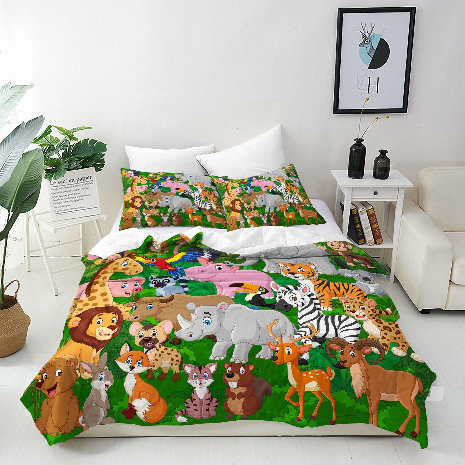 ANHOPE Custom Duvet Cover Set Customized Size 3 Pcs Bedding Set for All Season Jungle Elephant Lion Tiger Giraffe Bear 3D Printed Pattern Personalised Quilt Cover for Kids Adults Birthday Wedding โ image 1