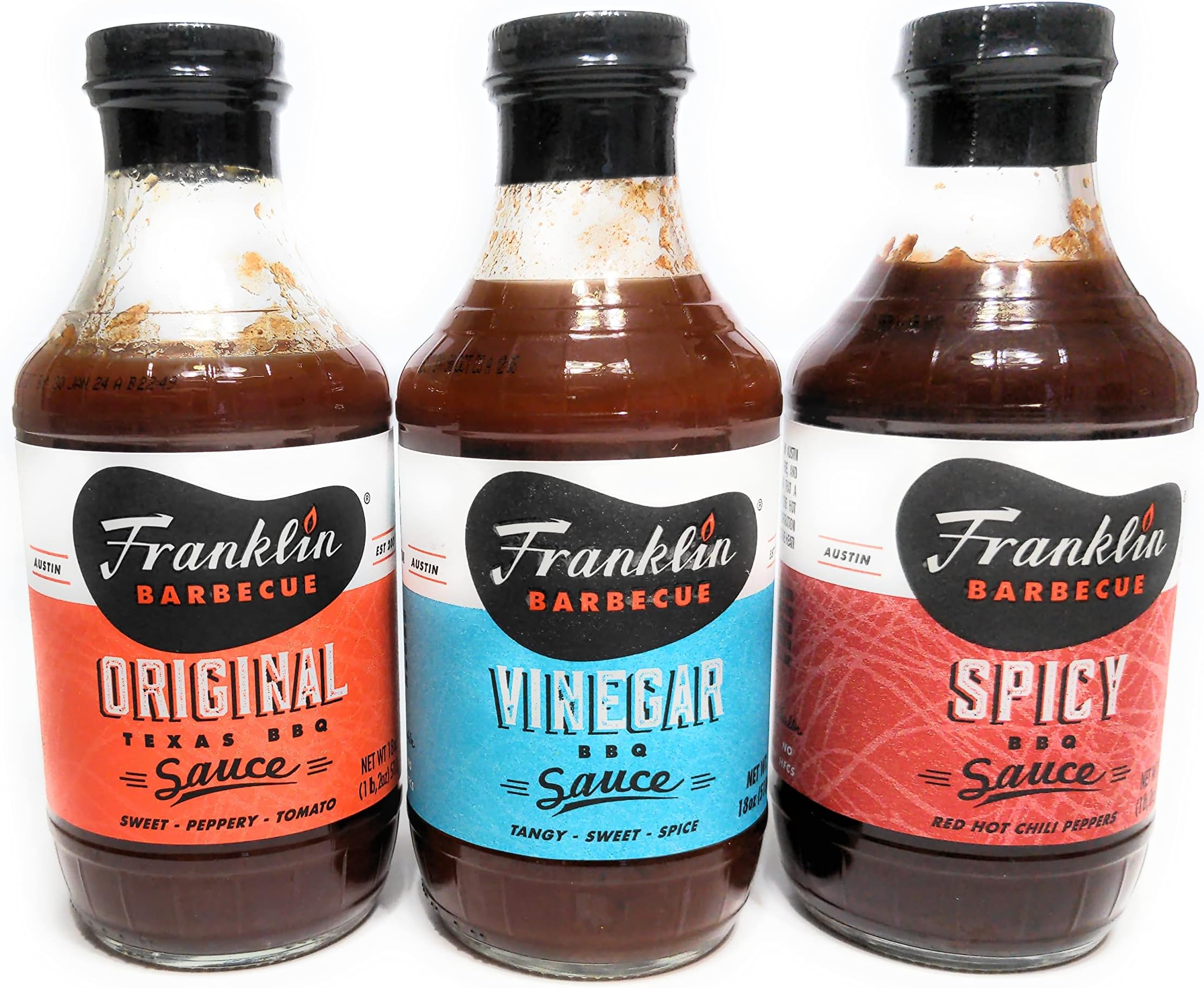 Franklin Barbecue Sauce 12.5oz Bottle (Pack of 3) (Sampler Pack 1 of Each Flavor)