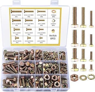 318pcs Heavy Duty Bolts and Nuts Kit, Flat Hex Head Cap Screws Bolts and Nuts and Flat & Spring Washers Assortment Kit, 1/4-20 5/16-18 3/8-16 Metric Nuts and Bolts Washers Set