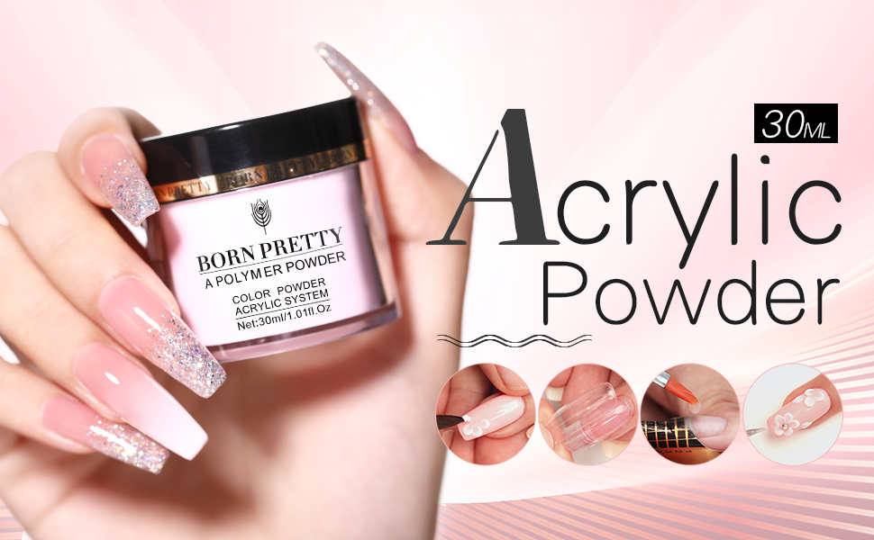 BORN PRETTY Acrylpulver für Nägel, Acryl Pulver Nails Set Nagellack Acrylnägelpulver Sammlungsset von 3 Farben Rosa Weiß… – Bild 8