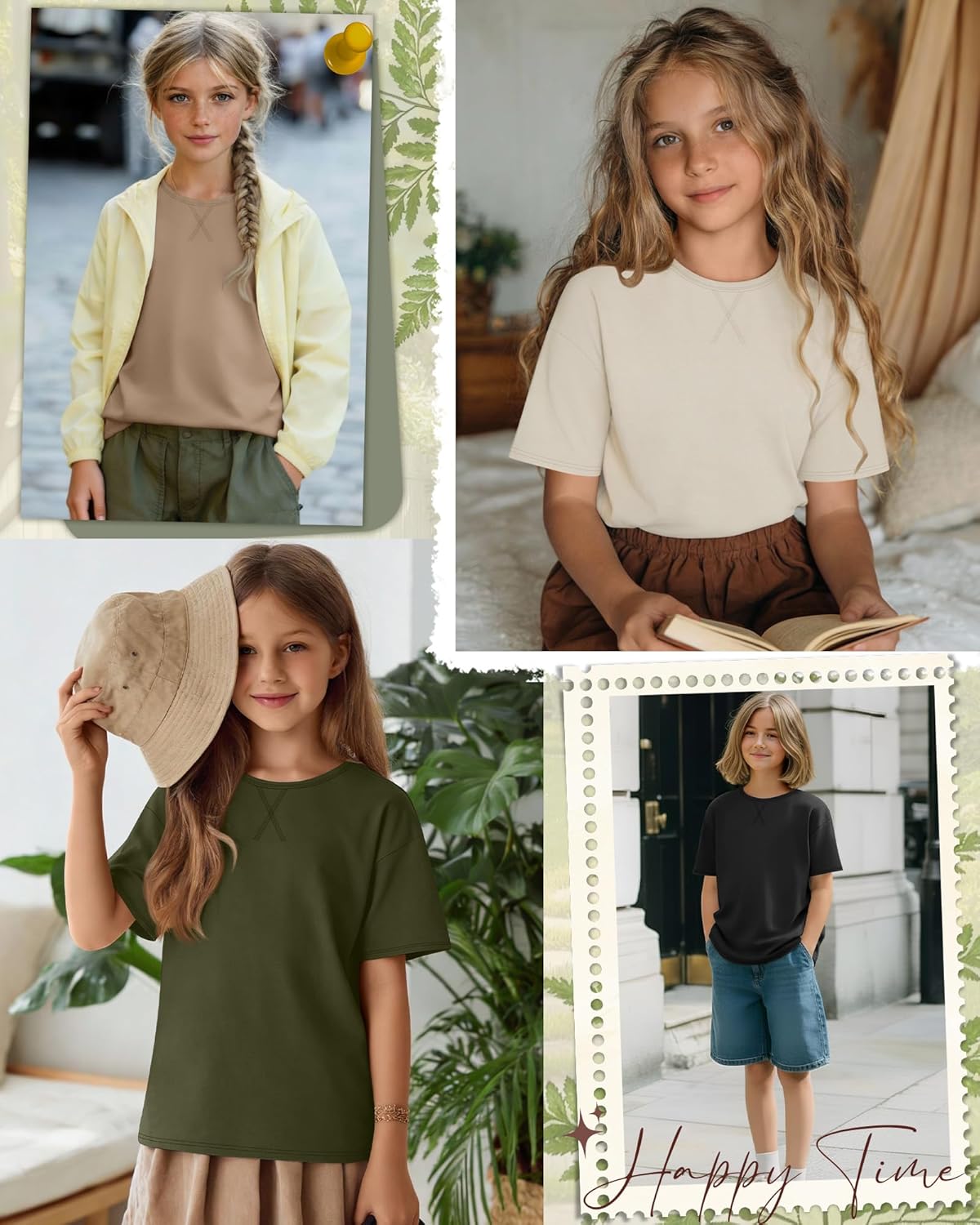 Oakgarden 4 Pack Girls Short Sleeve T-Shirts 5-14Y Crew Neck Drop Shoulder Tops Kids Loose Casual Athletic Basic Shirts Tees